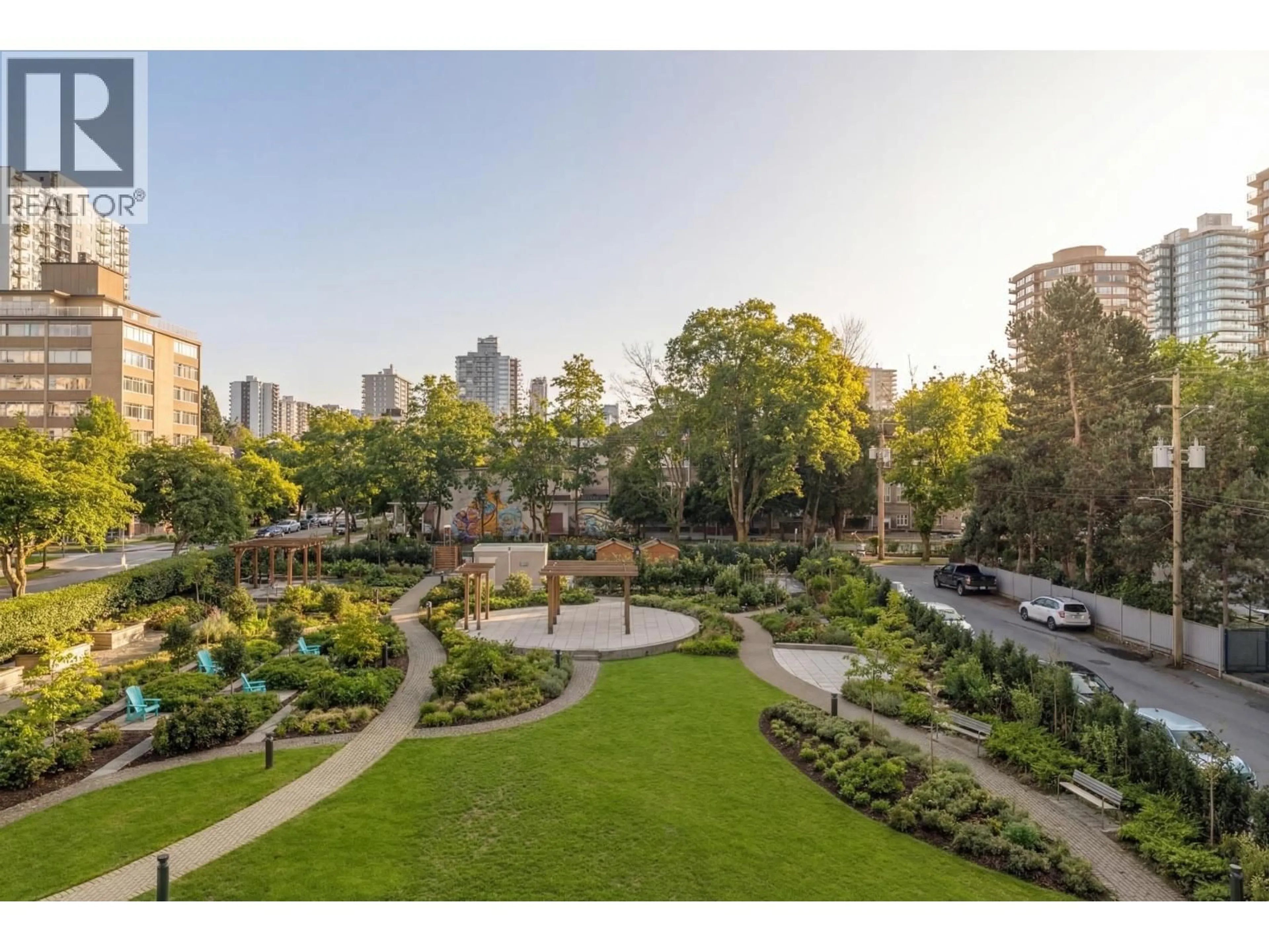 A pic from outside/outdoor area/front of a property/back of a property/a pic from drone, city buildings view from balcony for 406 - 1740 COMOX STREET, Vancouver British Columbia V6G2Z1