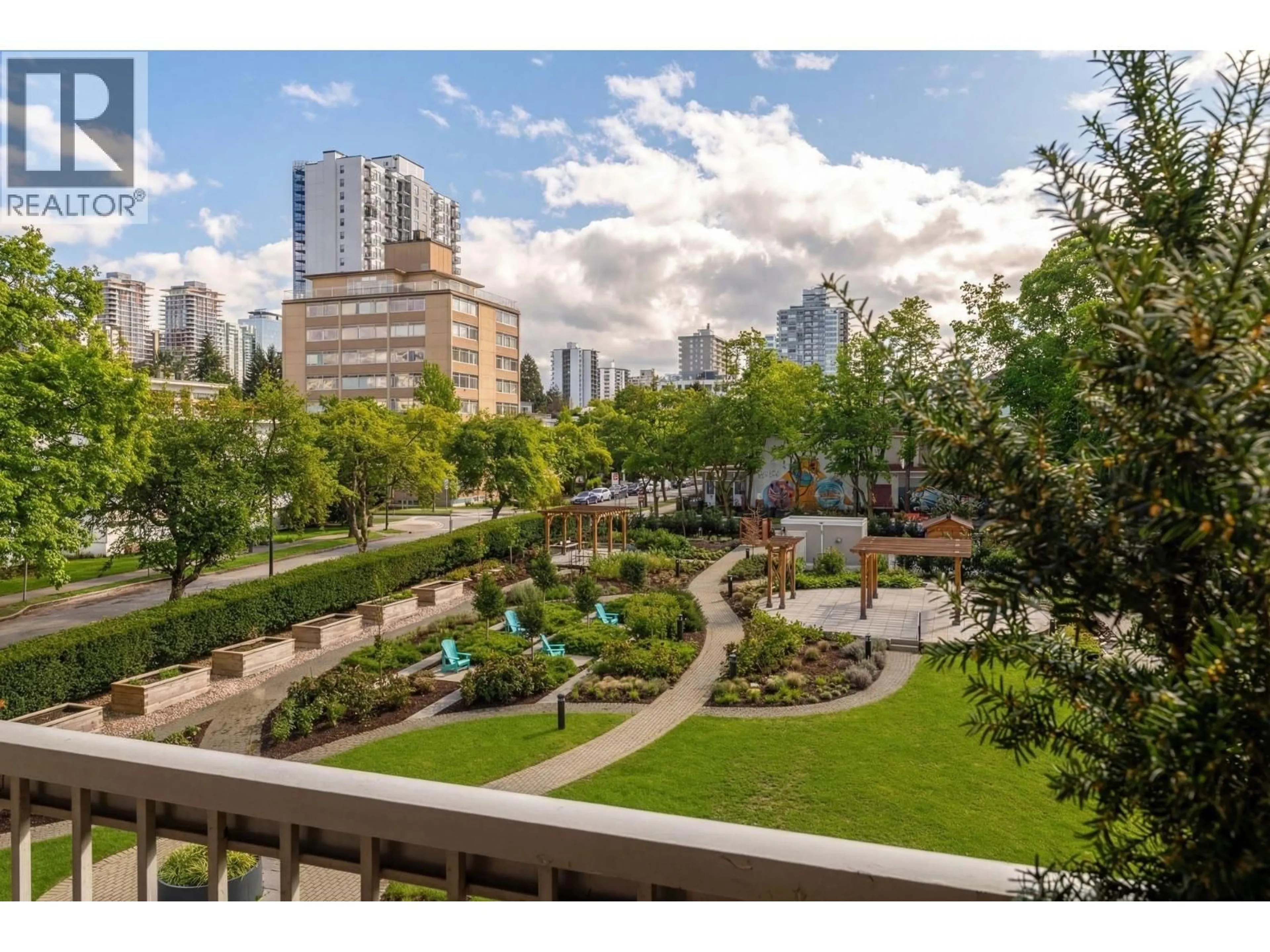 Patio, city buildings view from balcony for 406 - 1740 COMOX STREET, Vancouver British Columbia V6G2Z1