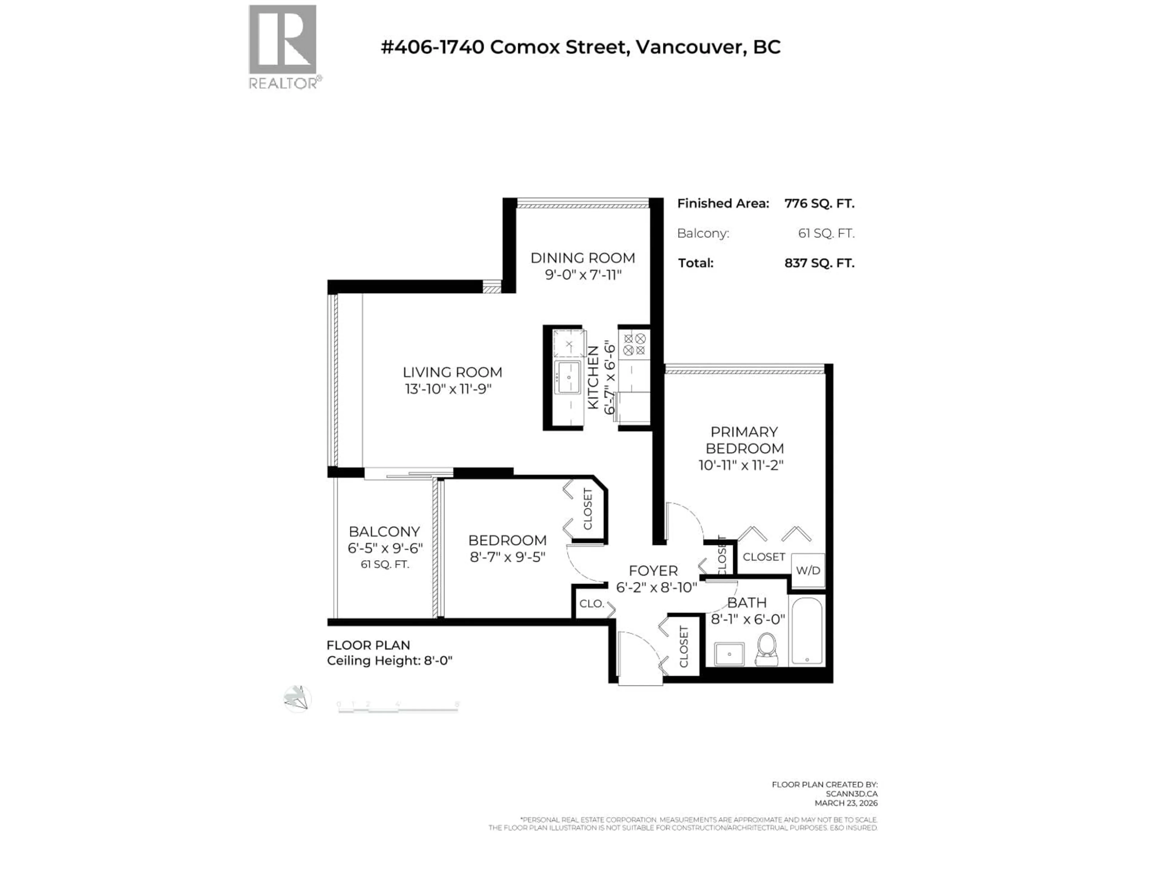 Floor plan for 406 - 1740 COMOX STREET, Vancouver British Columbia V6G2Z1