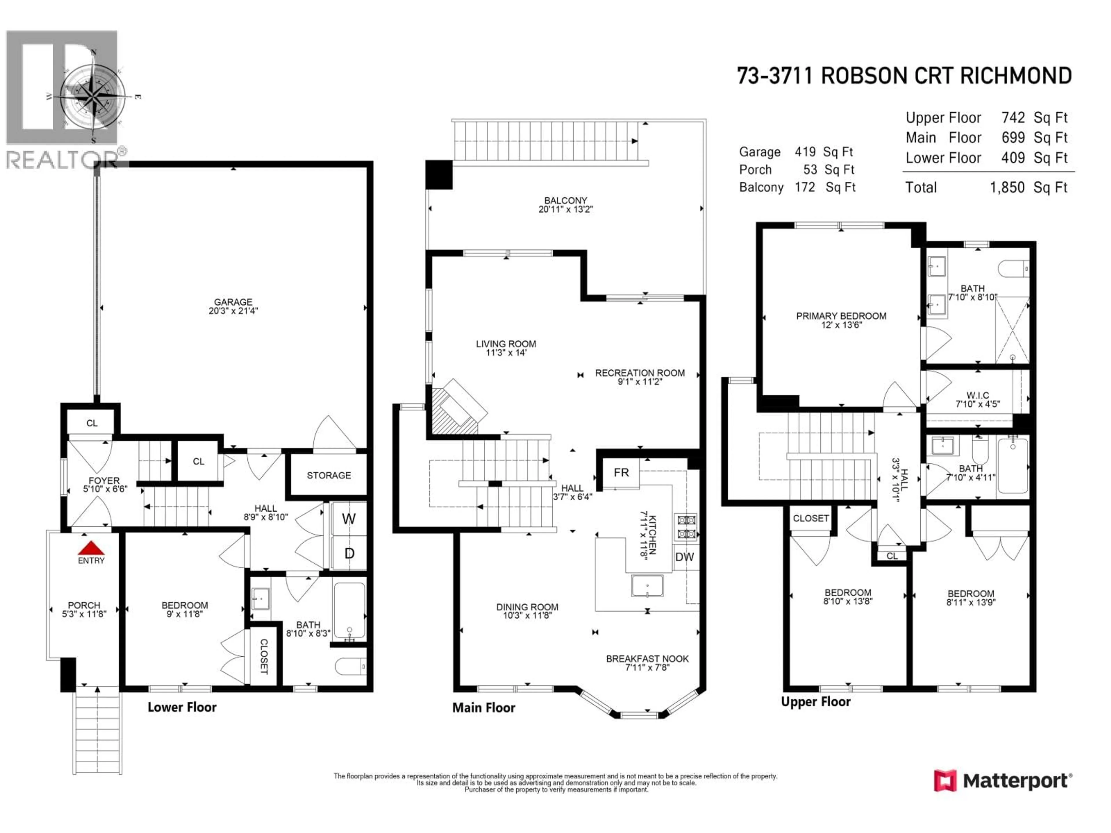 Floor plan for 73 - 3711 ROBSON COURT, Richmond British Columbia V7C5T8