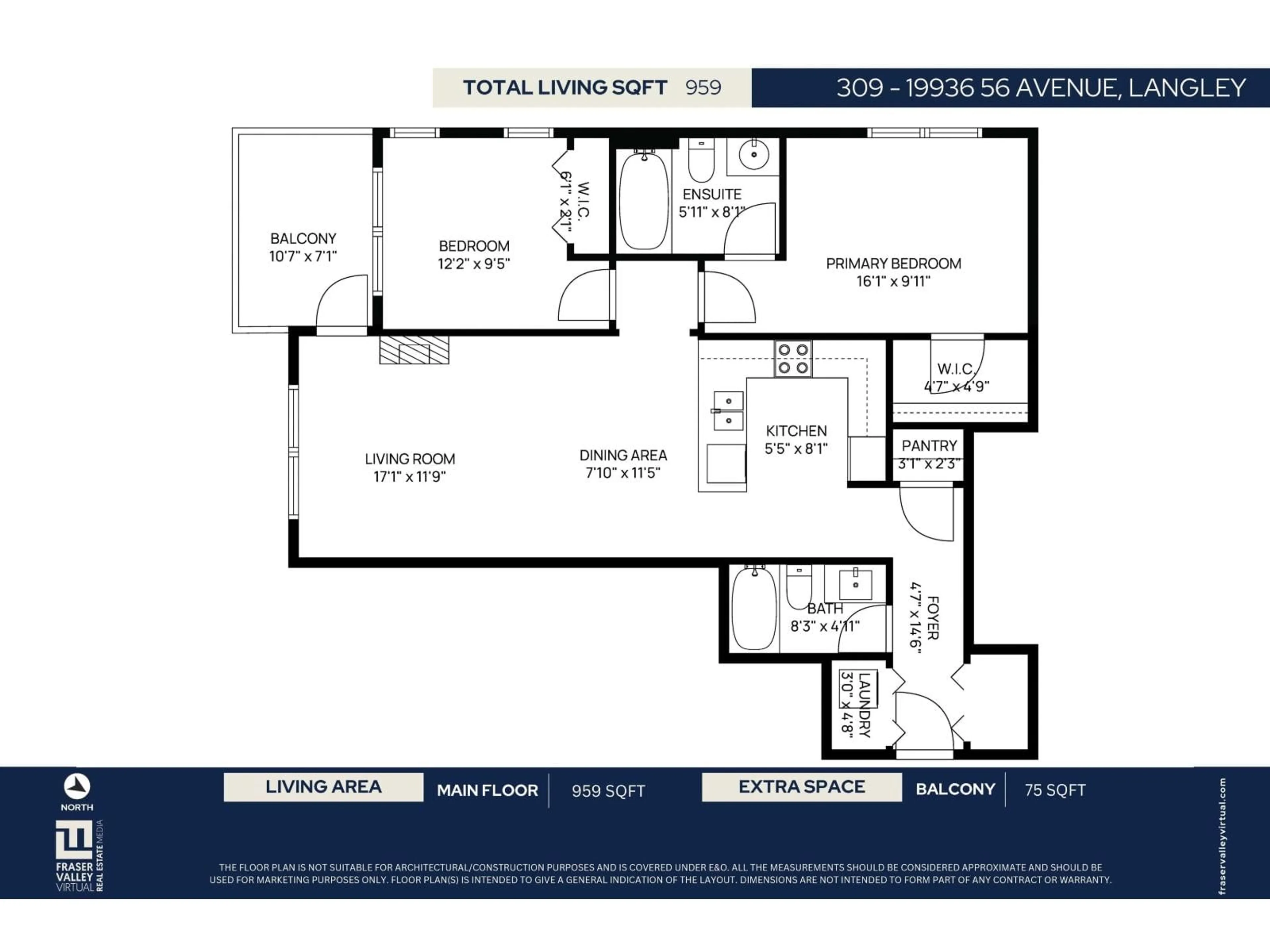 Floor plan for 309 - 19936 56 AVENUE, Langley British Columbia V3A0E1