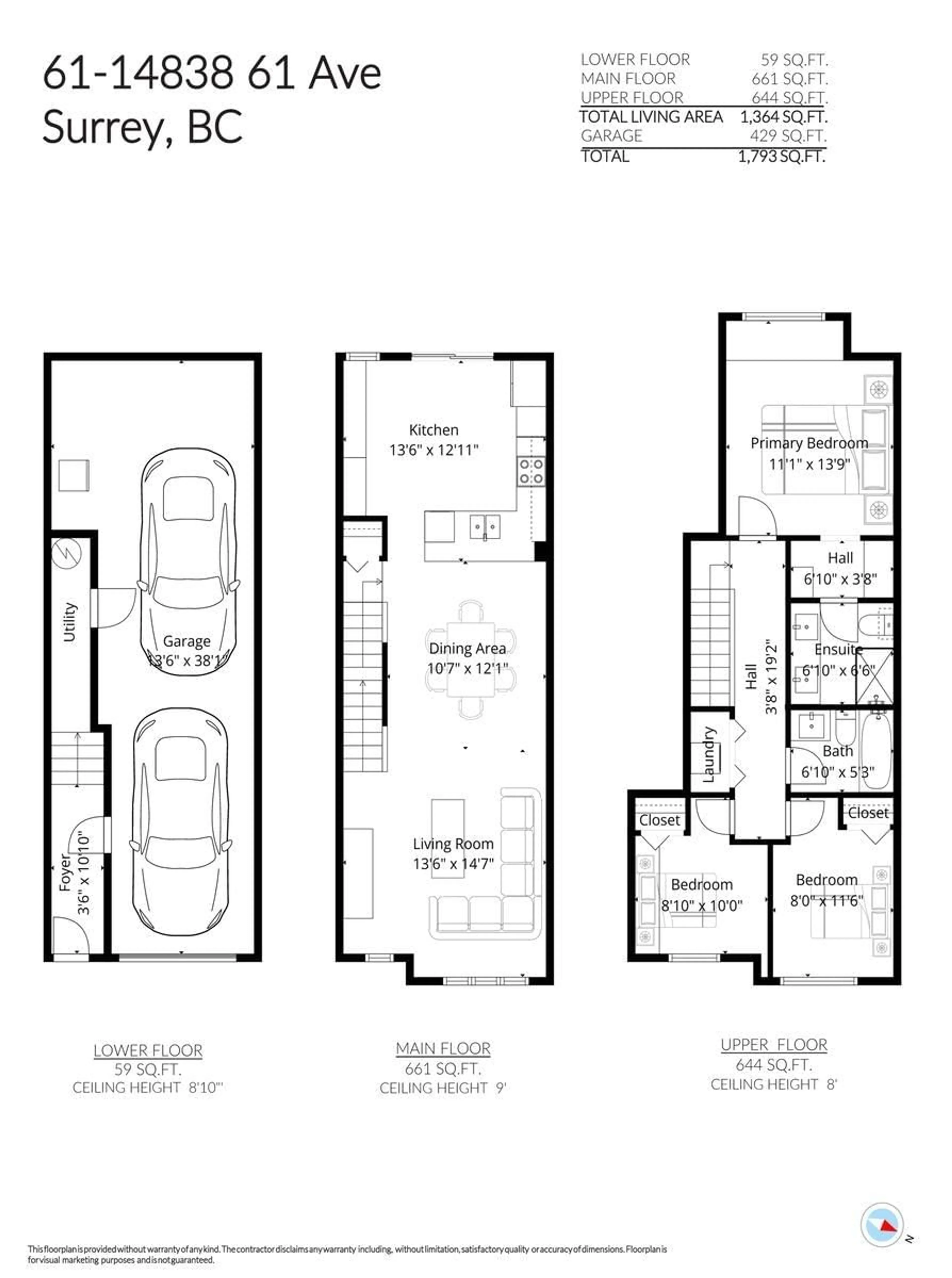 Floor plan for 61 - 14838 61 AVENUE, Surrey British Columbia V3S2P3