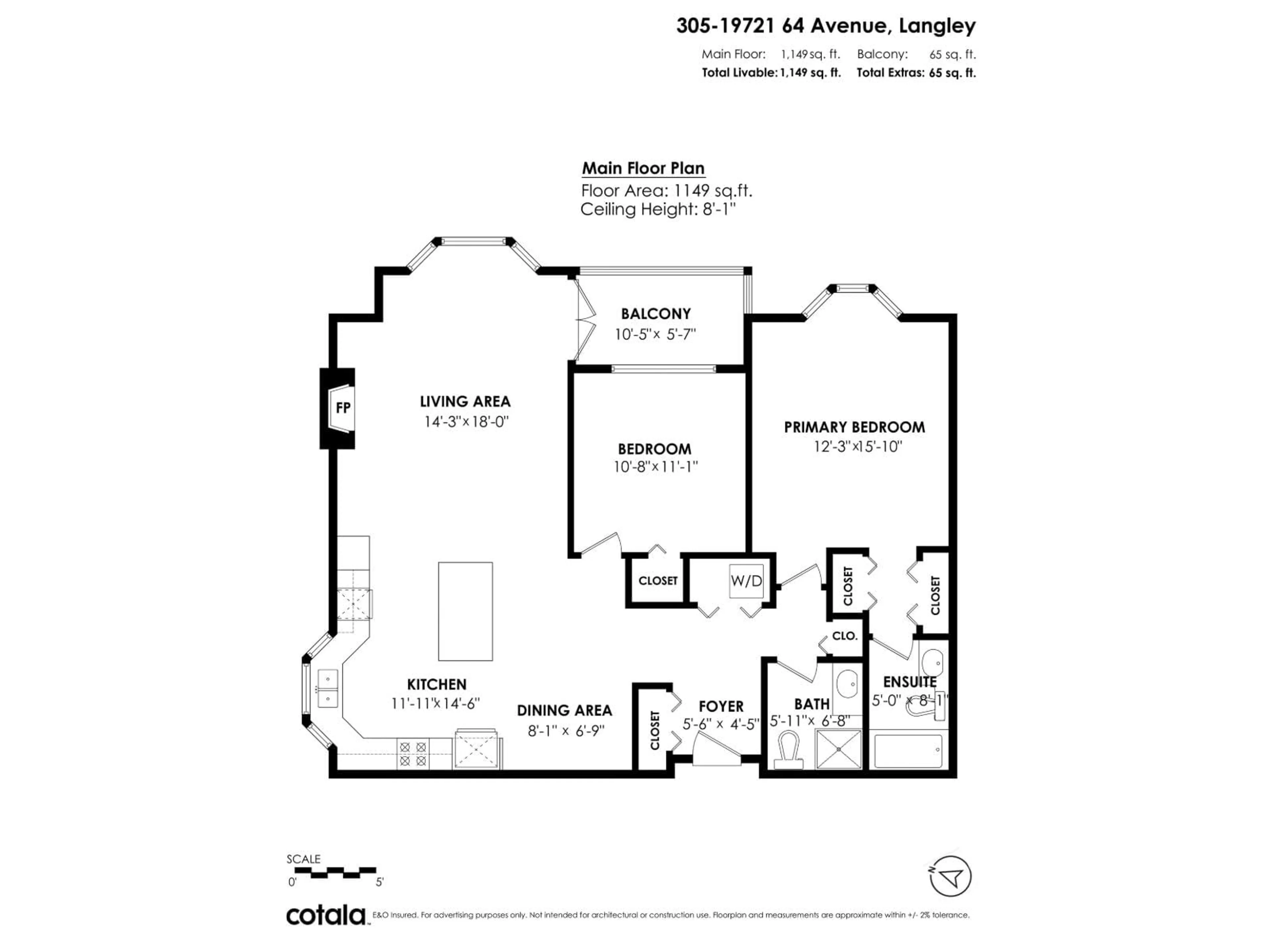 Floor plan for 305 - 19721 64 AVENUE, Langley British Columbia V2Y1L1
