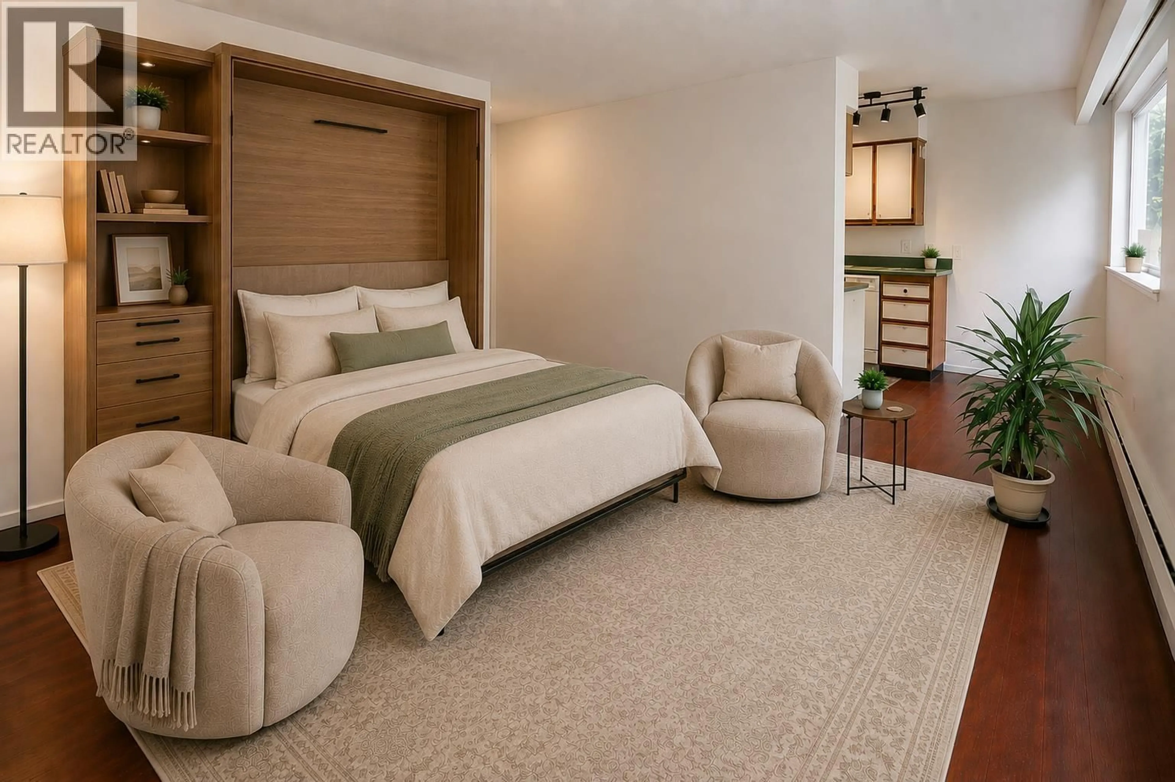 Bedroom with bed, carpet floor for 210 - 1050 JERVIS STREET, Vancouver British Columbia V6E2C1