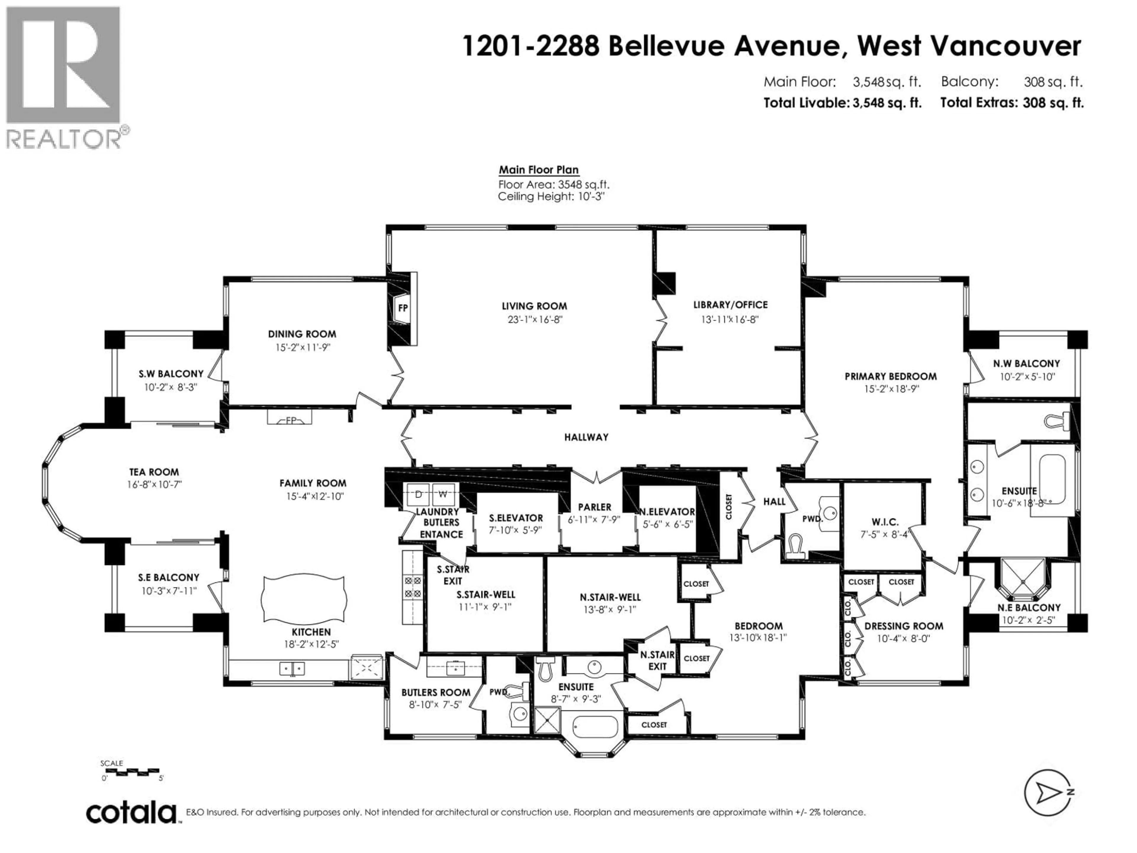 Floor plan for 1201 - 2288 BELLEVUE AVENUE, West Vancouver British Columbia V7V1C6