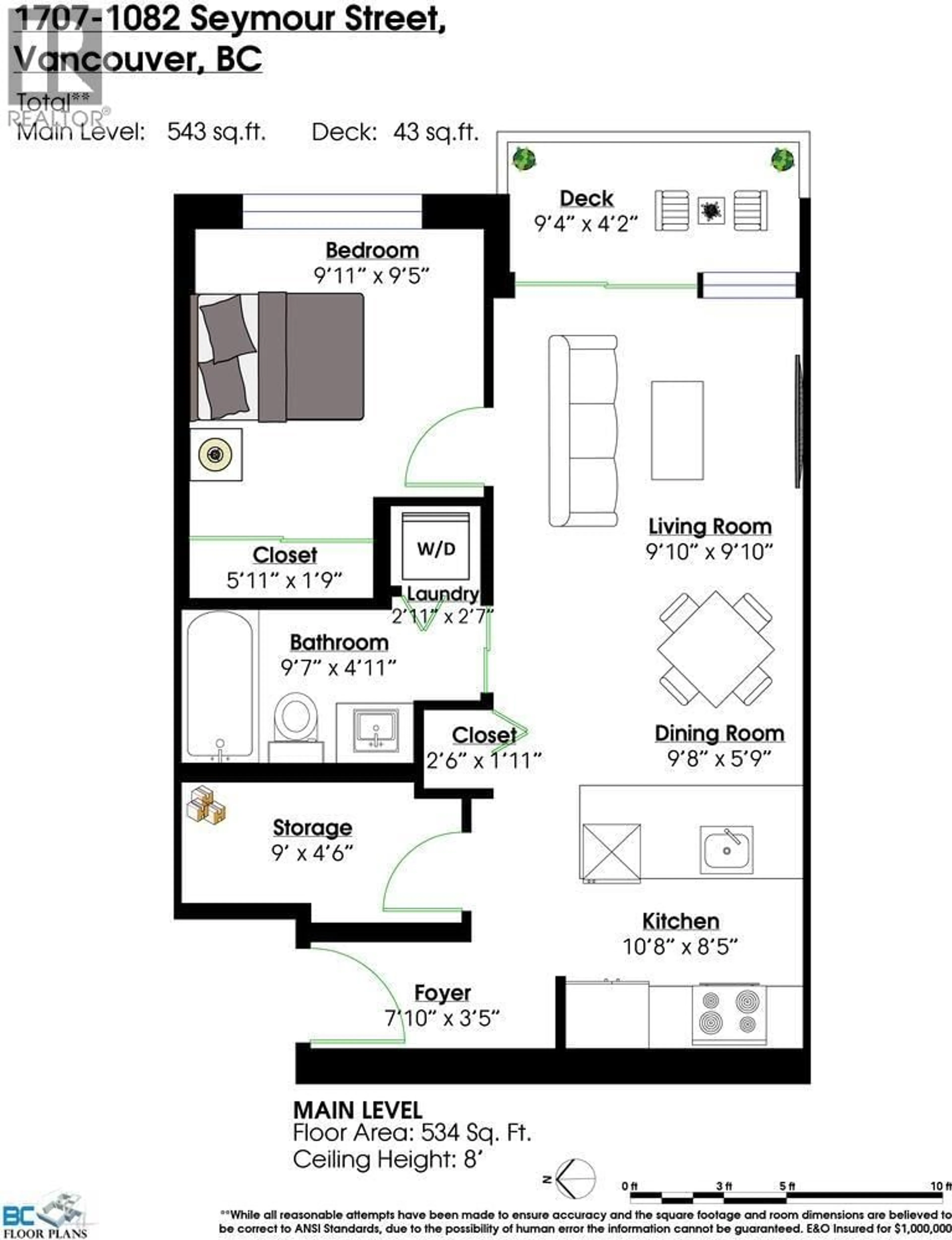 Floor plan for 1707 - 1082 SEYMOUR STREET, Vancouver British Columbia V6B1X9