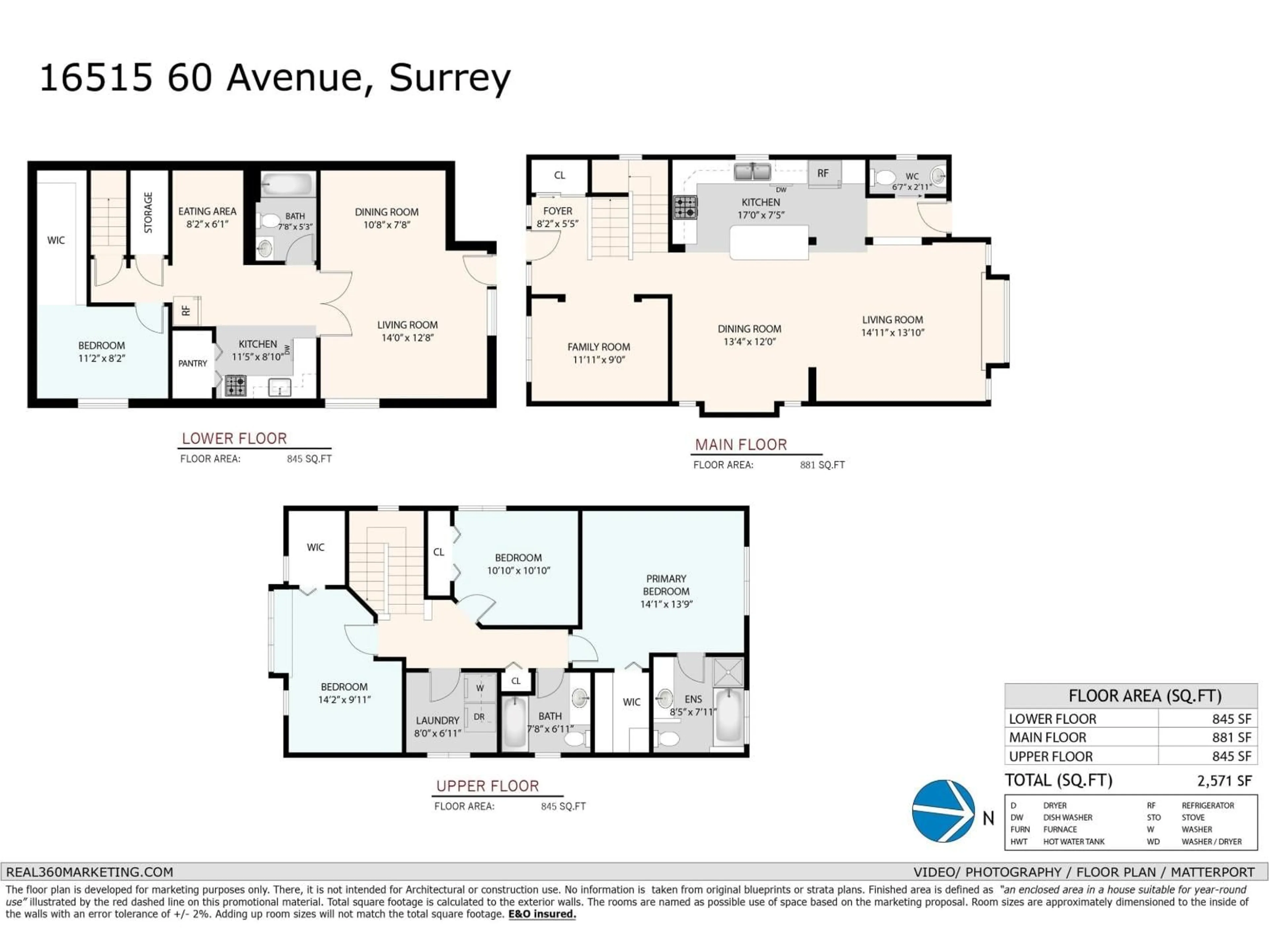 Floor plan for 16515 60 AVENUE, Surrey British Columbia V3S1S7