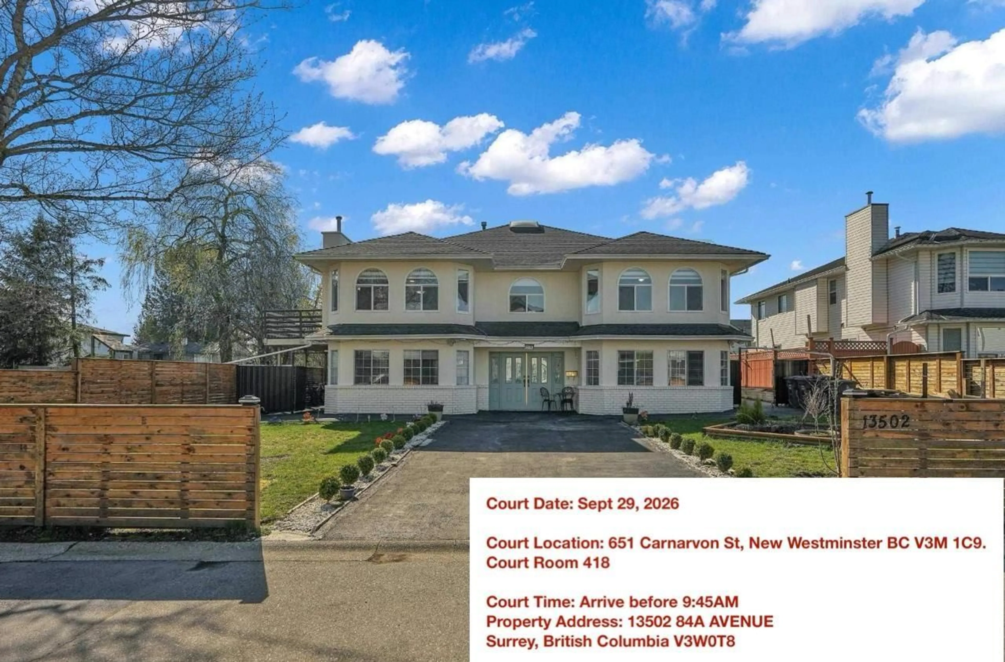 A pic from outside/outdoor area/front of a property/back of a property/a pic from drone, street for 13502 84A AVENUE, Surrey British Columbia V3W0T8