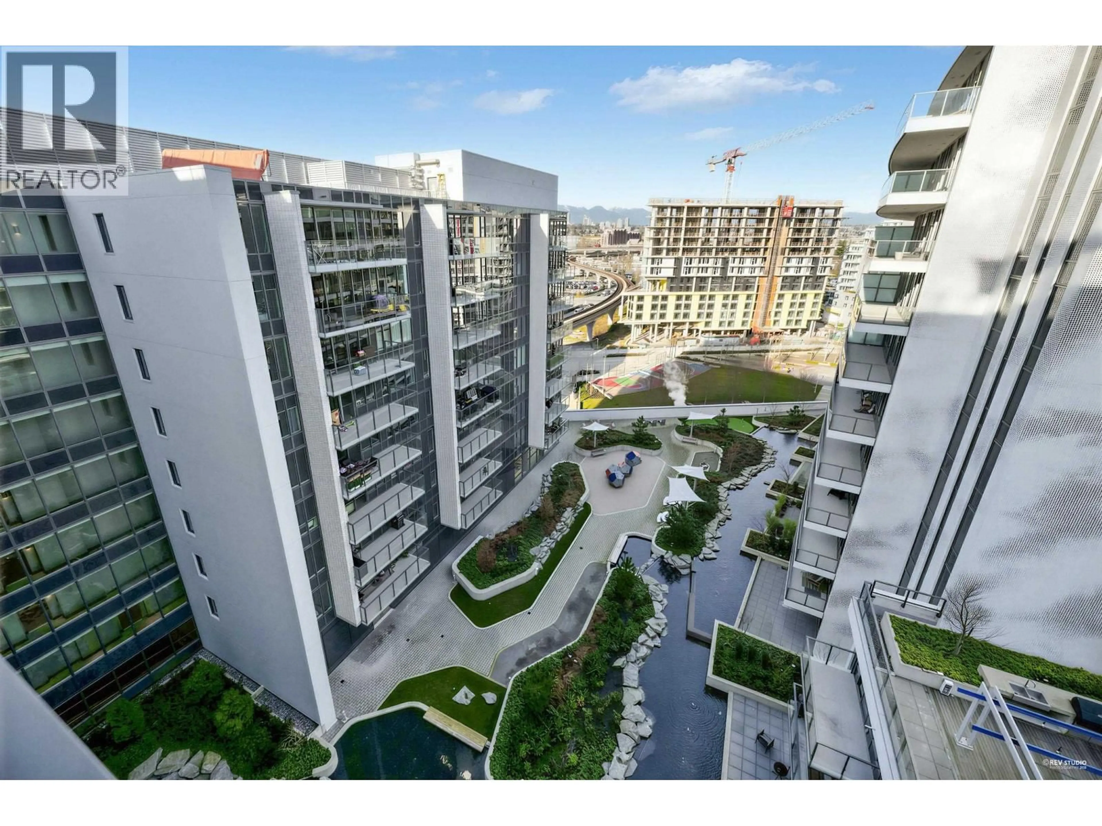 A pic from outside/outdoor area/front of a property/back of a property/a pic from drone, city buildings view from balcony for 1215 - 8611 HAZELBRIDGE WAY, Richmond British Columbia V6X0W8