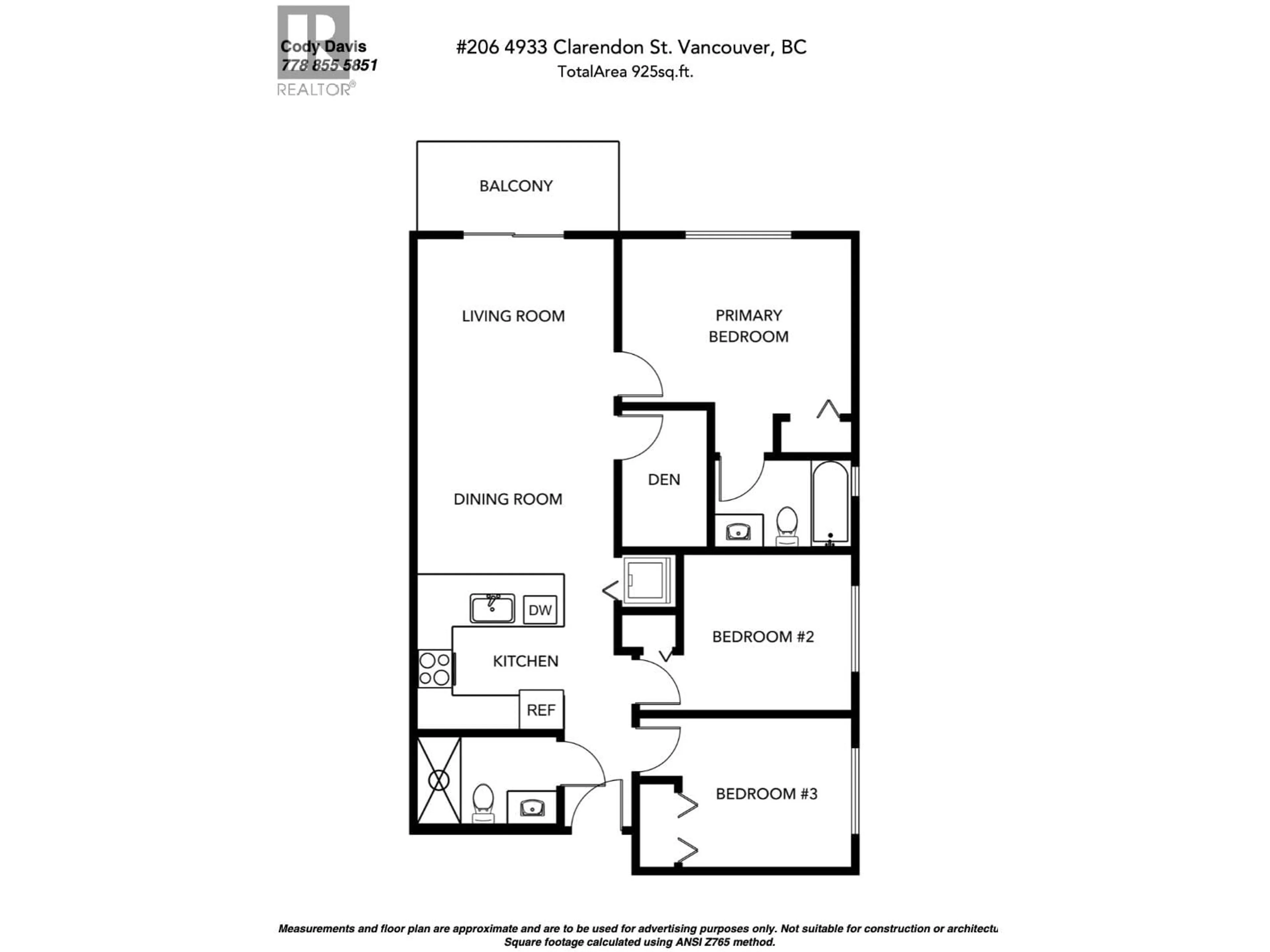Floor plan for 206 - 4933 CLARENDON STREET, Vancouver British Columbia V5R0J6