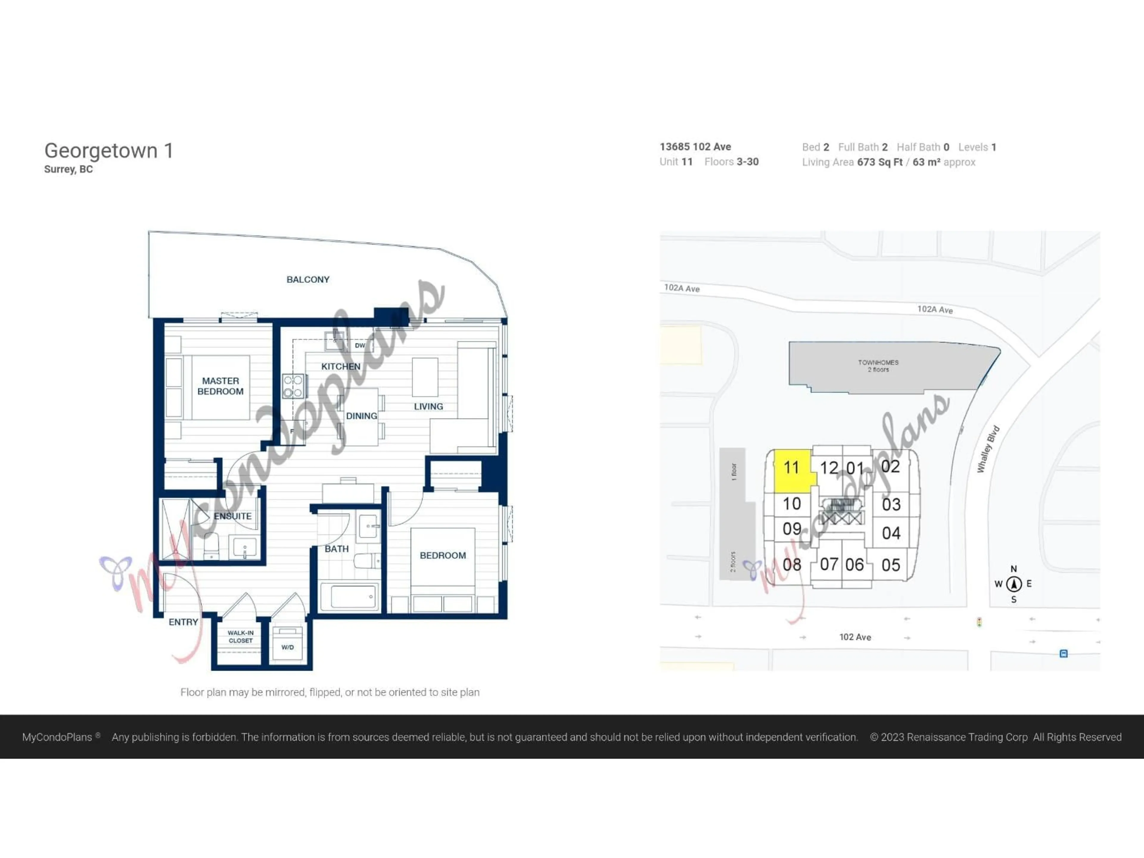 Floor plan for 1511 - 13685 102 AVENUE, Surrey British Columbia V3T1N7