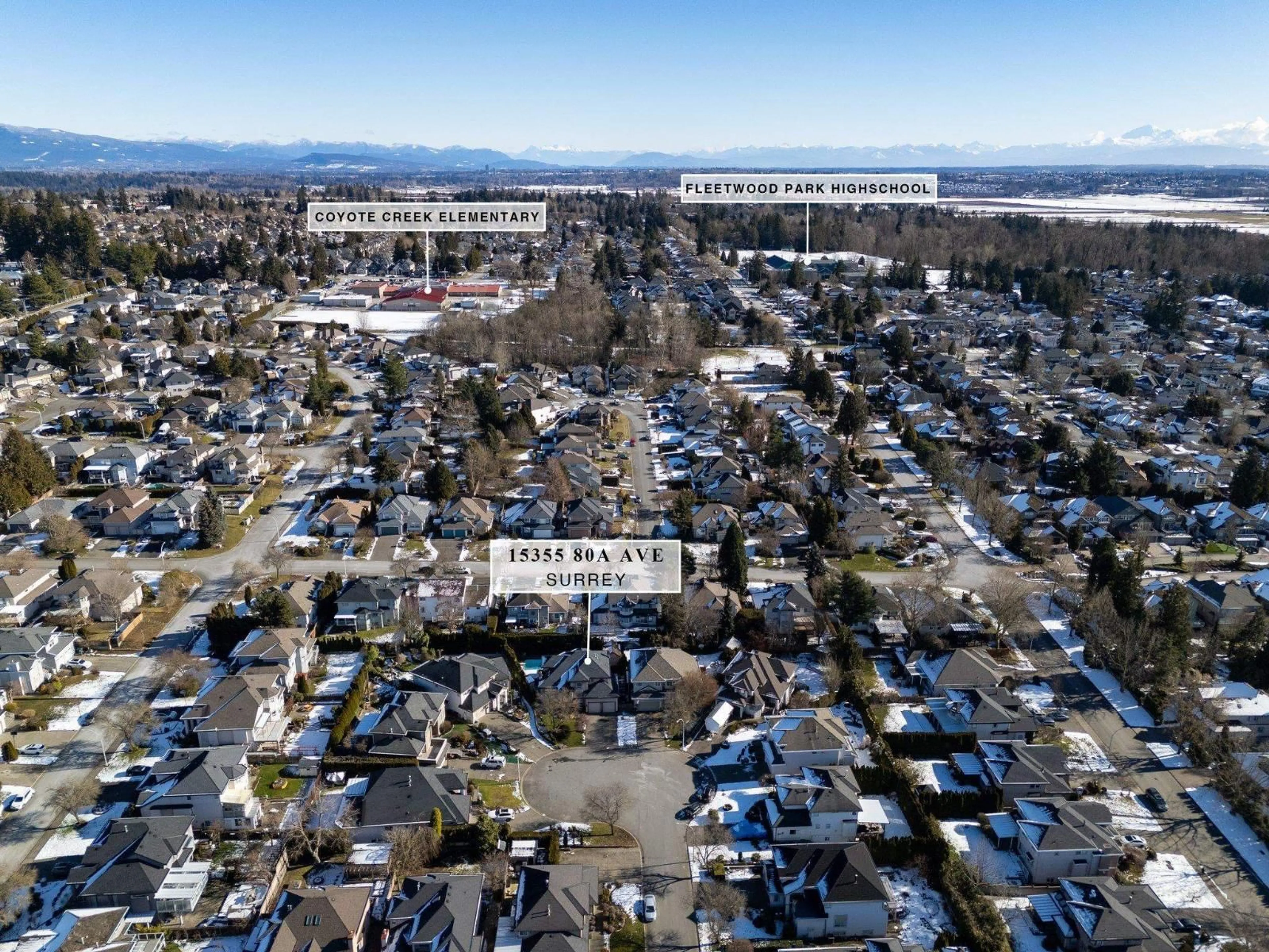 A pic from outside/outdoor area/front of a property/back of a property/a pic from drone, street for 15355 80A AVENUE, Surrey British Columbia V3S8N7