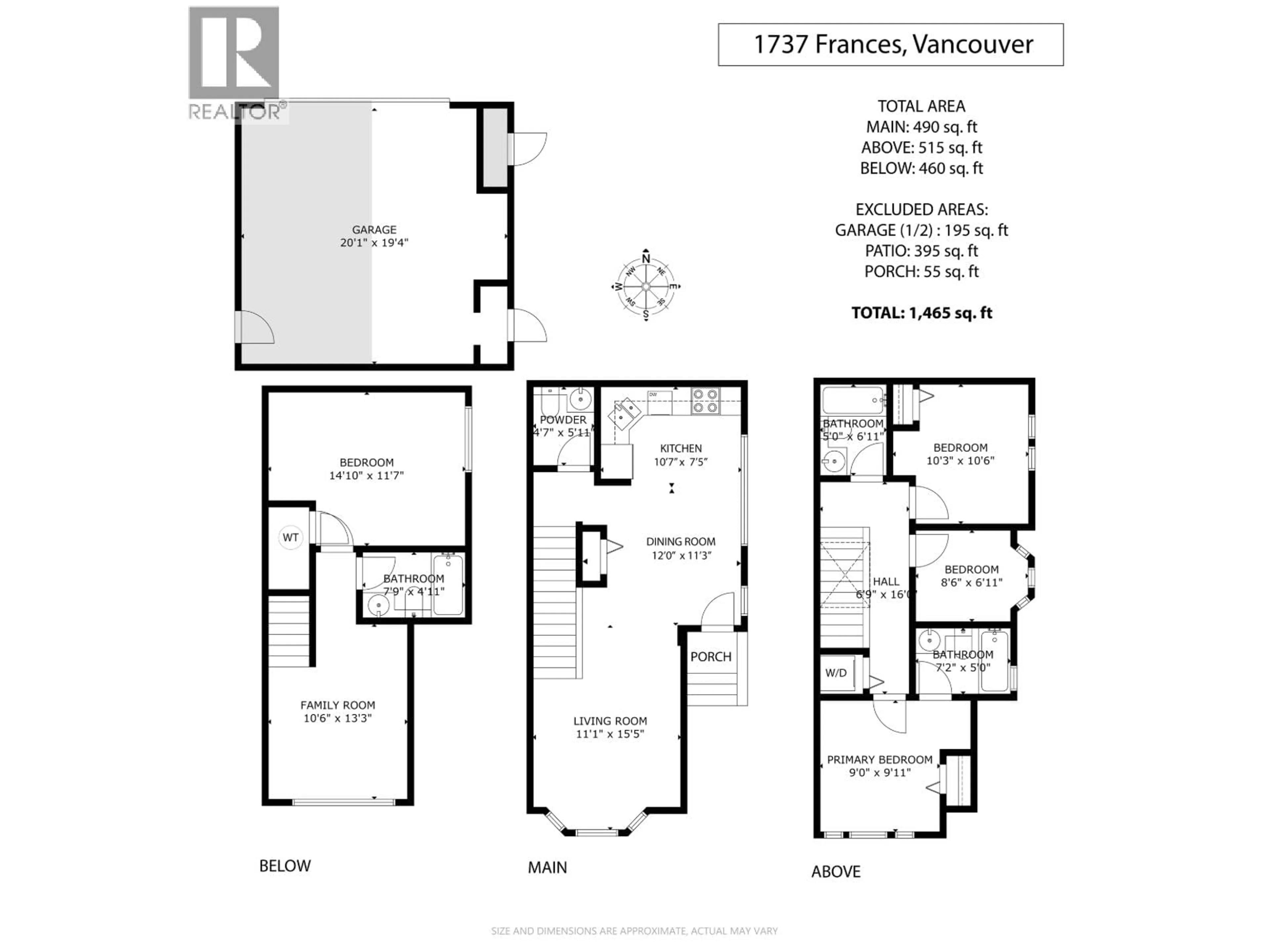 Floor plan for 1737 FRANCES STREET, Vancouver British Columbia V5L1Z5