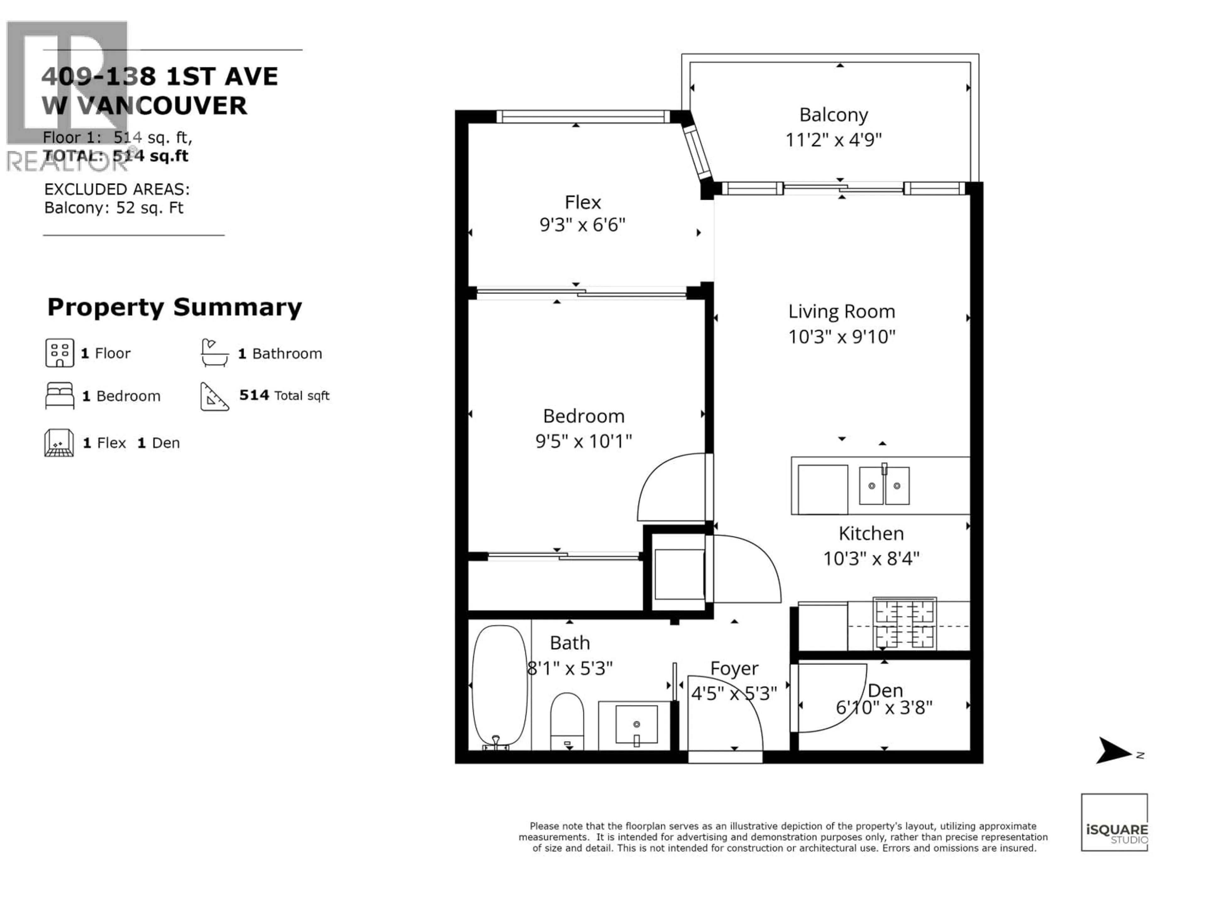 Floor plan for 406 - 138 1ST AVENUE, Vancouver British Columbia V5Y0H5