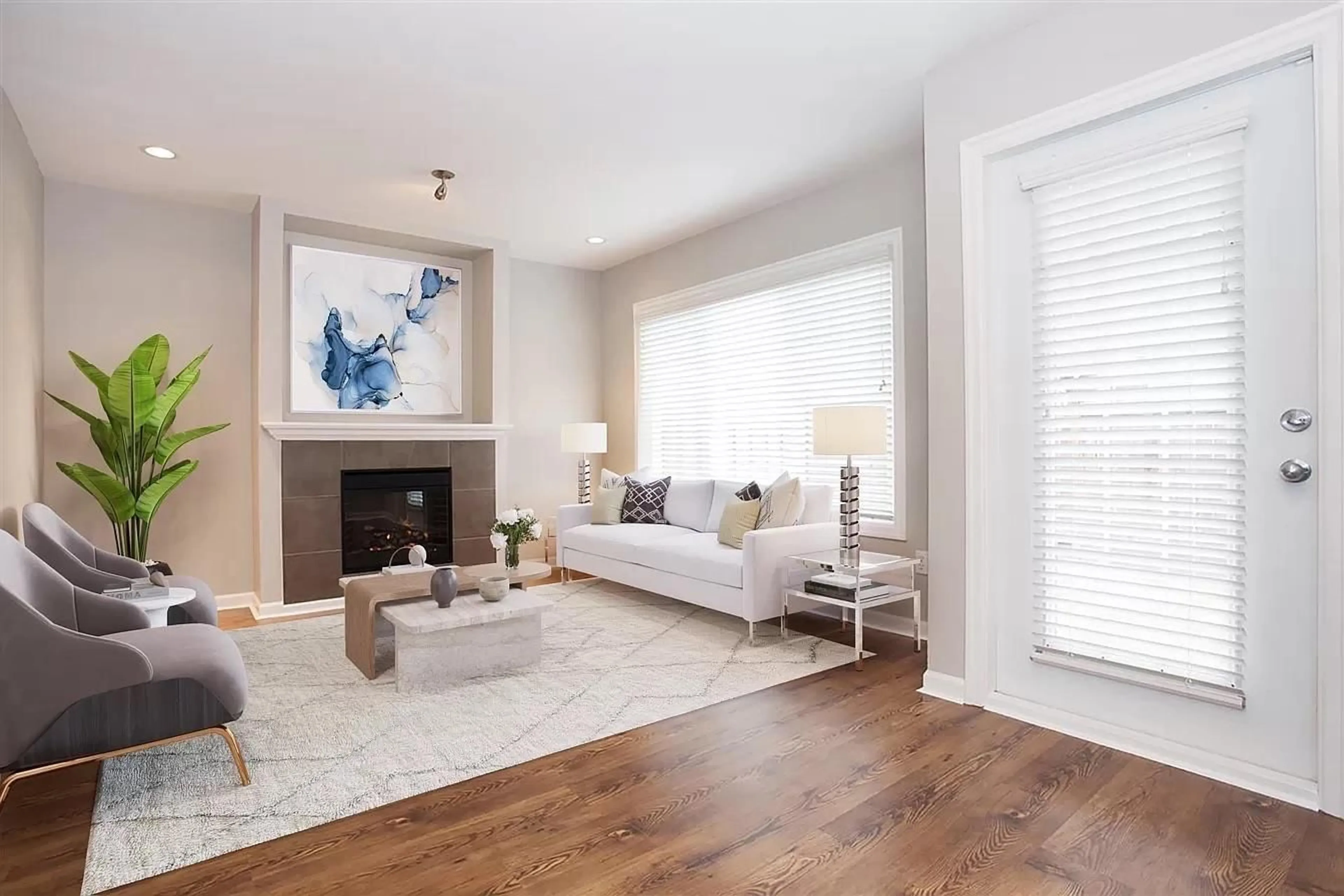 Living room with furniture, wood/laminate floor for 30 - 6110 138 STREET, Surrey British Columbia V3K3V6