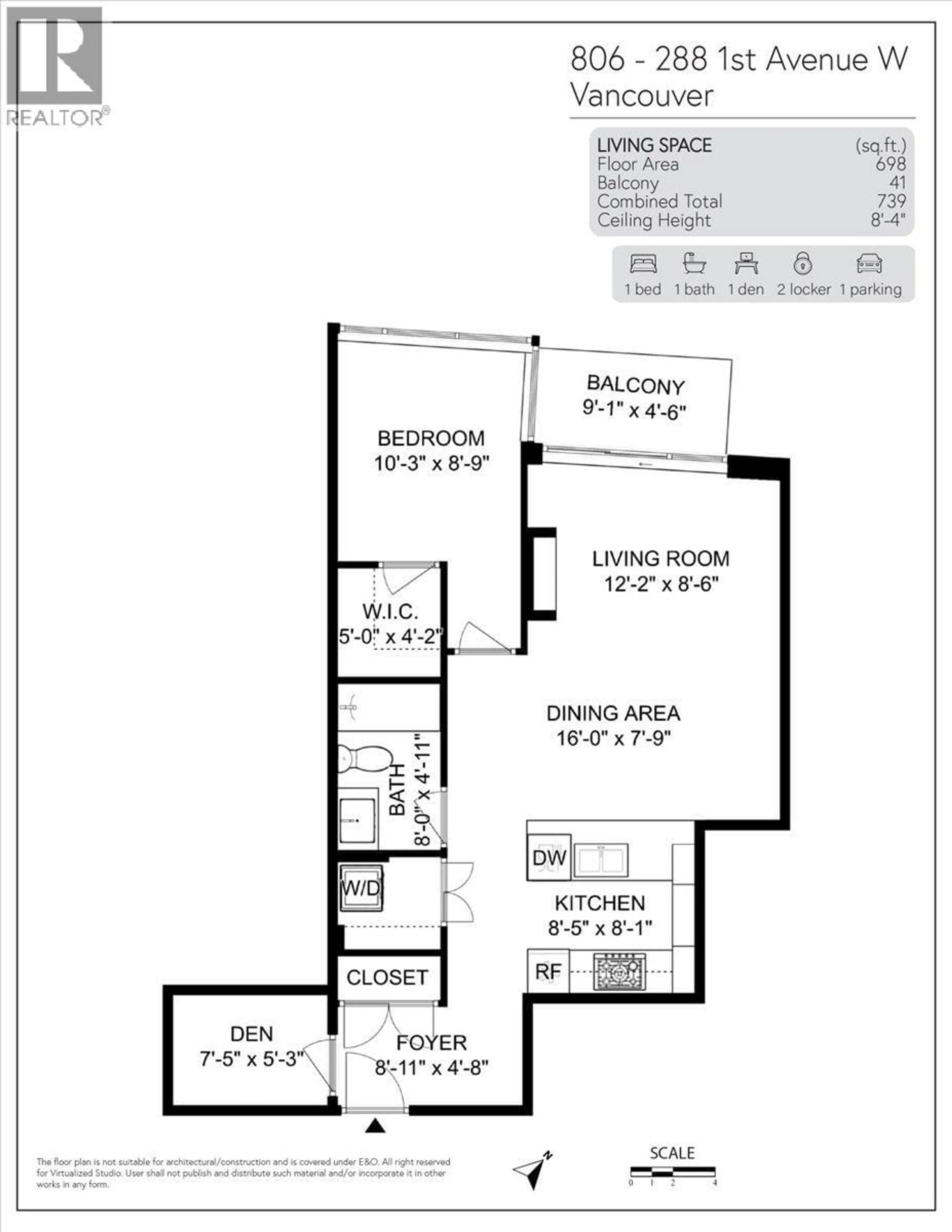 Floor plan for 806 - 288 1ST AVENUE, Vancouver British Columbia V5Y0E9