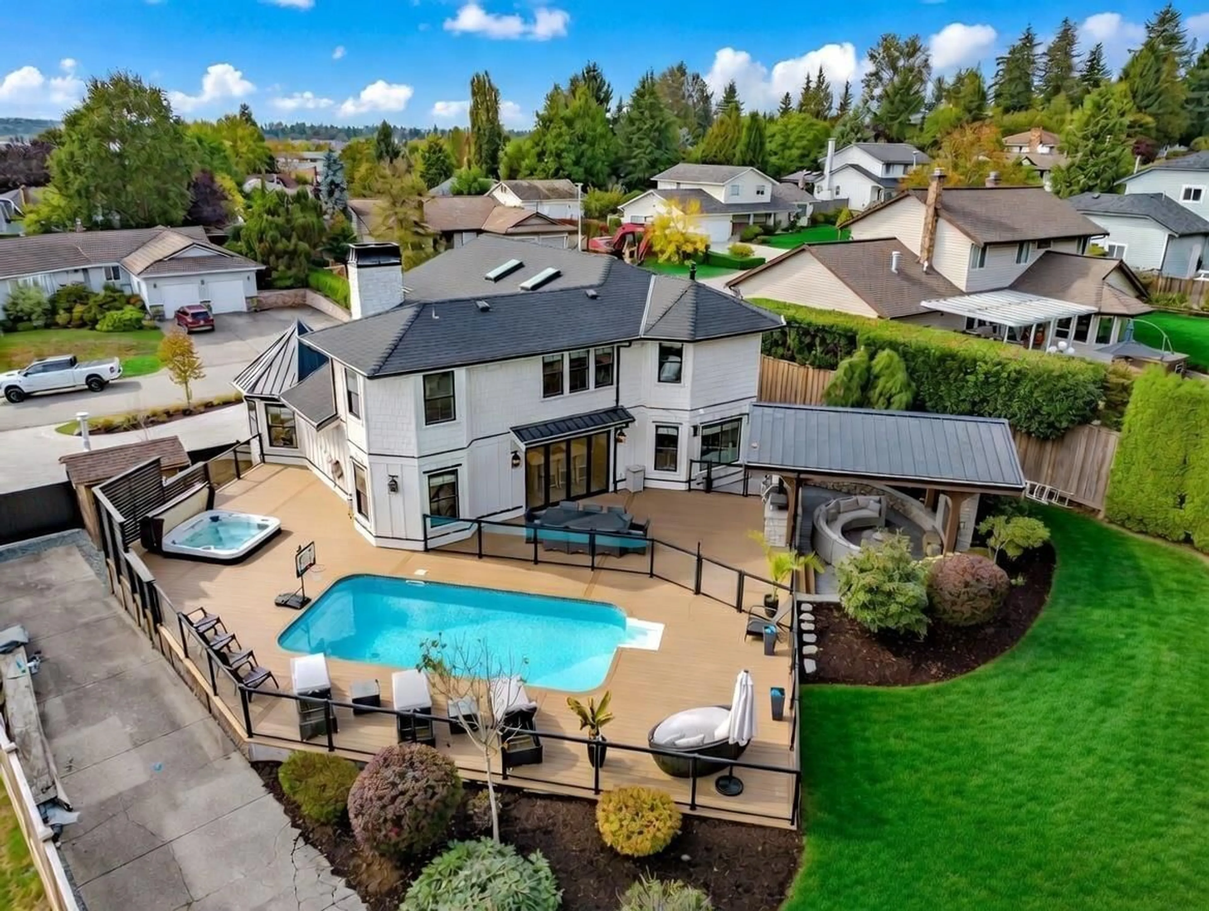 A pic from outside/outdoor area/front of a property/back of a property/a pic from drone, water/lake/river/ocean view for 5478 182 STREET, Surrey British Columbia V3S7Z3