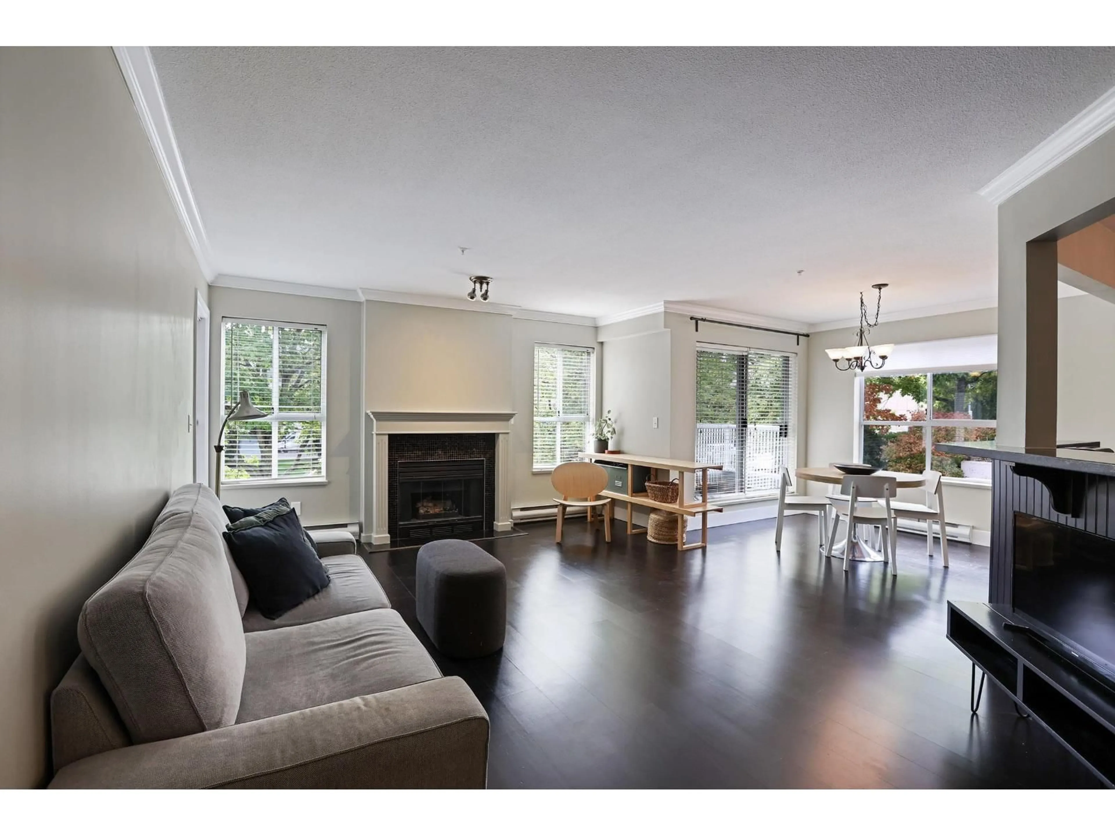 Living room with furniture, wood/laminate floor for 203 - 15272 20 AVENUE, Surrey British Columbia V4A2A3