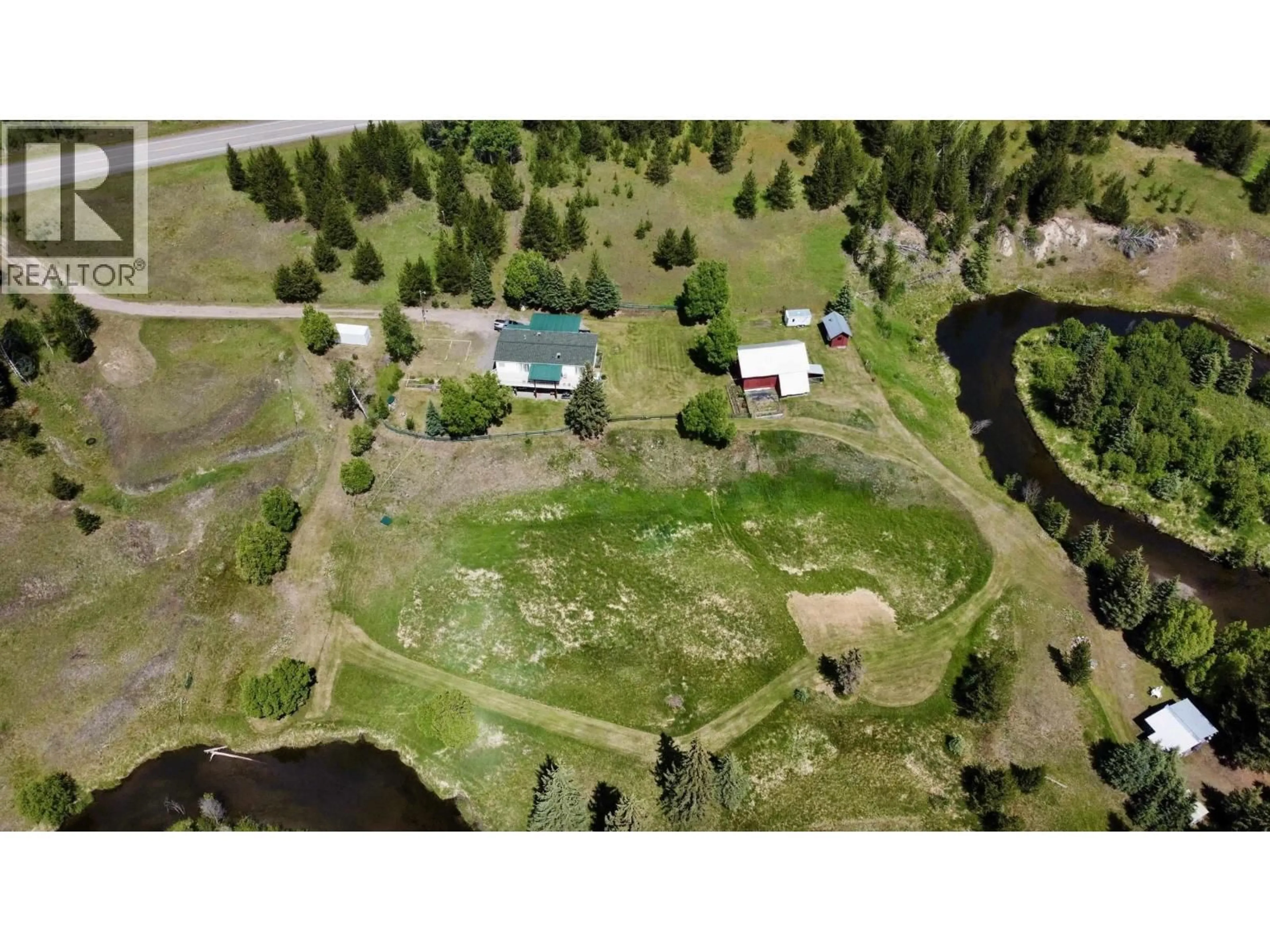A pic from outside/outdoor area/front of a property/back of a property/a pic from drone, water/lake/river/ocean view for 5307 CANIM HENDRIX LAKE ROAD, 100 Mile House British Columbia V0K2E1