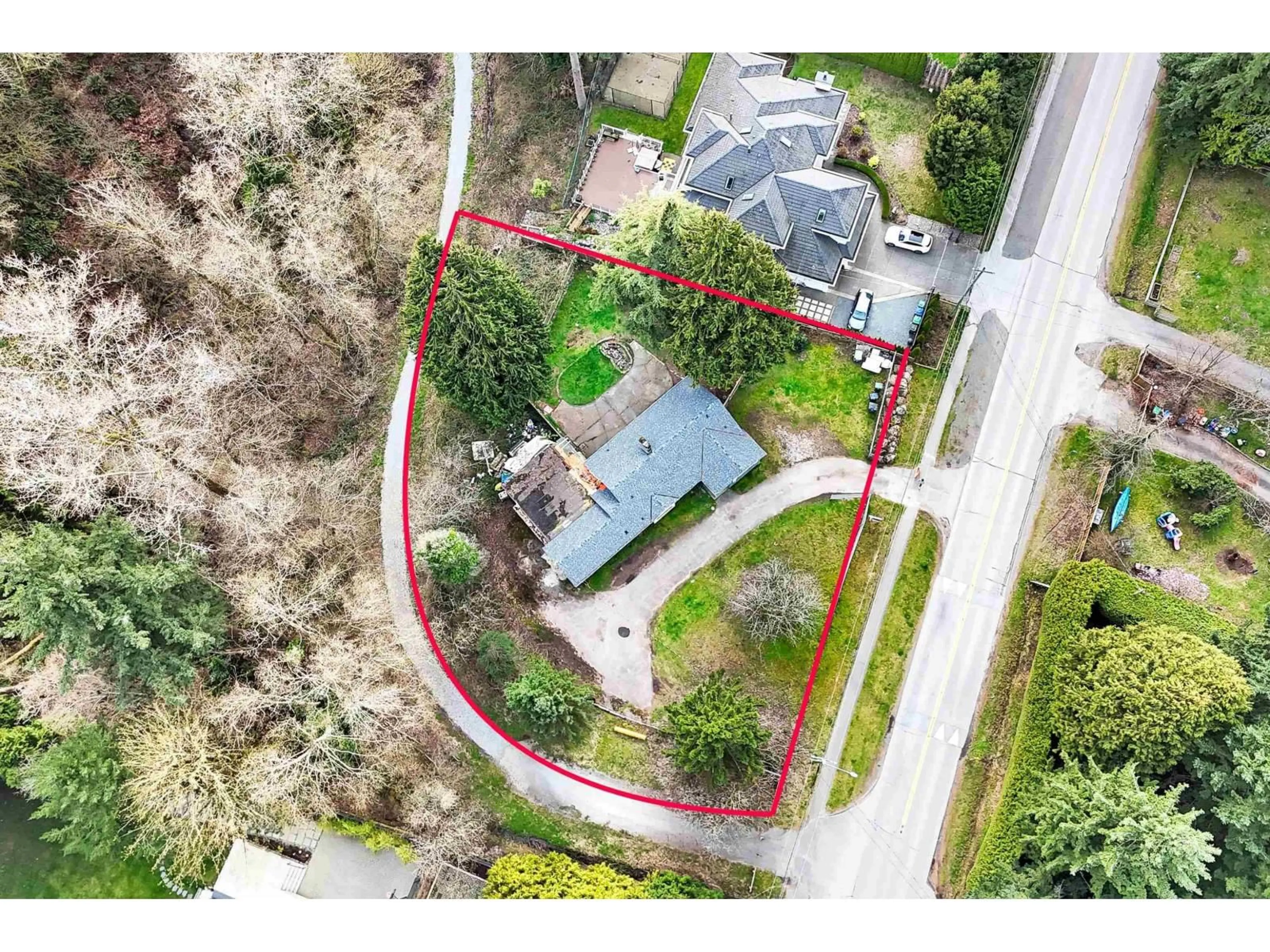 A pic from outside/outdoor area/front of a property/back of a property/a pic from drone, street for 12136 NEW MCLELLAN ROAD, Surrey British Columbia V3X2X9