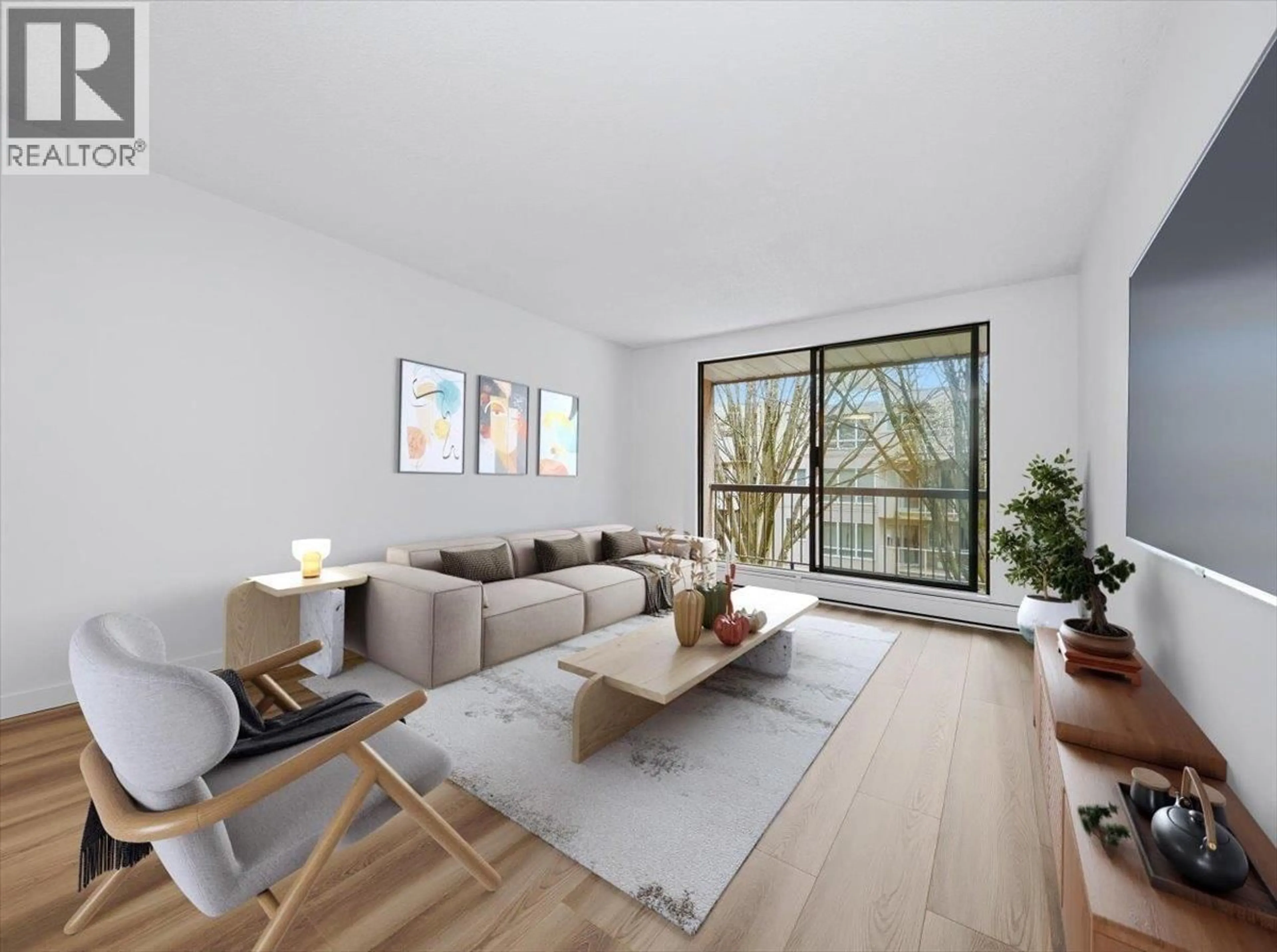 Living room with furniture, wood/laminate floor for 213 - 8511 ACKROYD ROAD, Richmond British Columbia V6X3E7