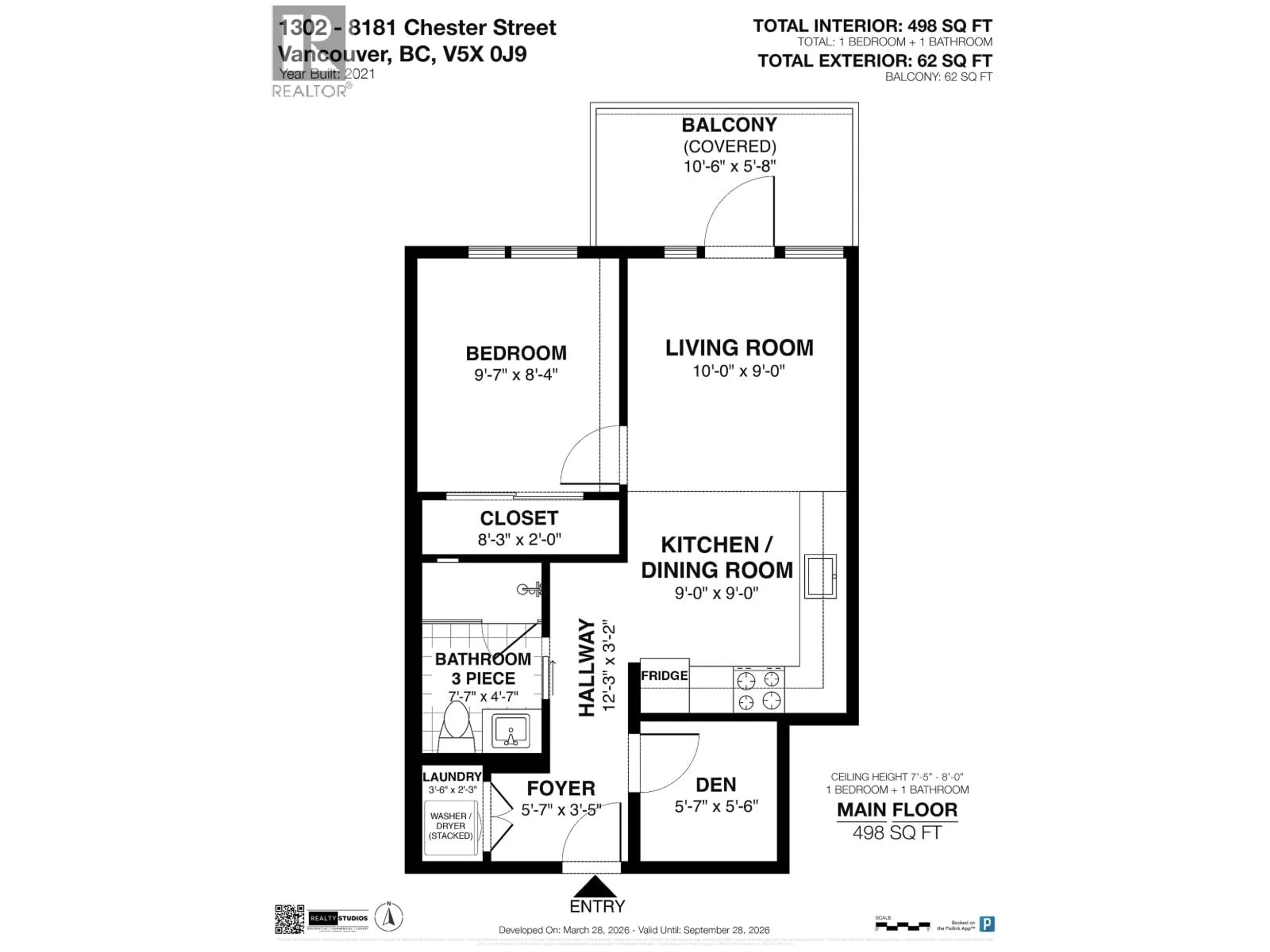 Floor plan for 1302 - 8181 CHESTER STREET, Vancouver British Columbia V5X0J9