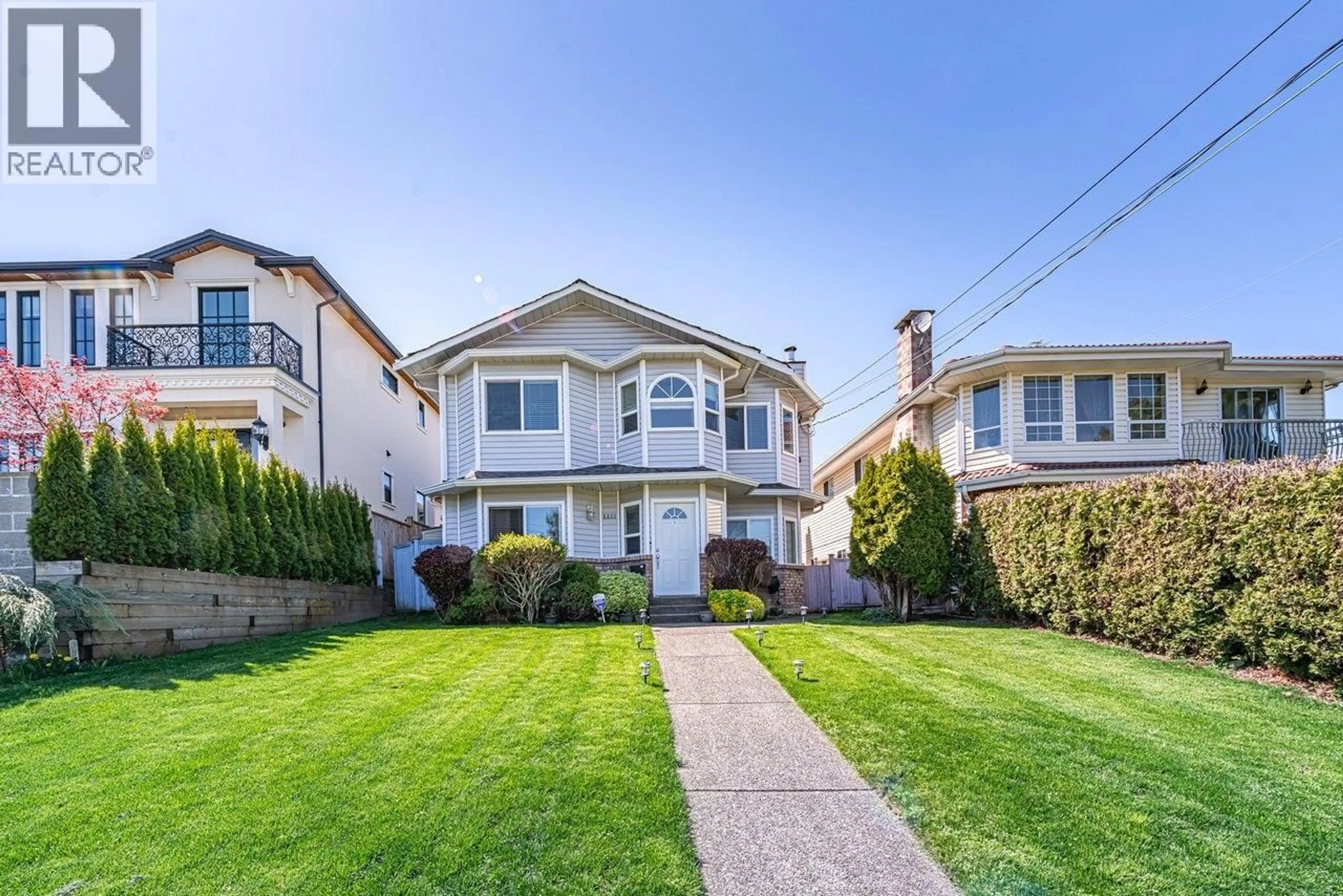 Home with vinyl exterior material, street for 5433 ELSOM AVENUE, Burnaby British Columbia V5H2Z7