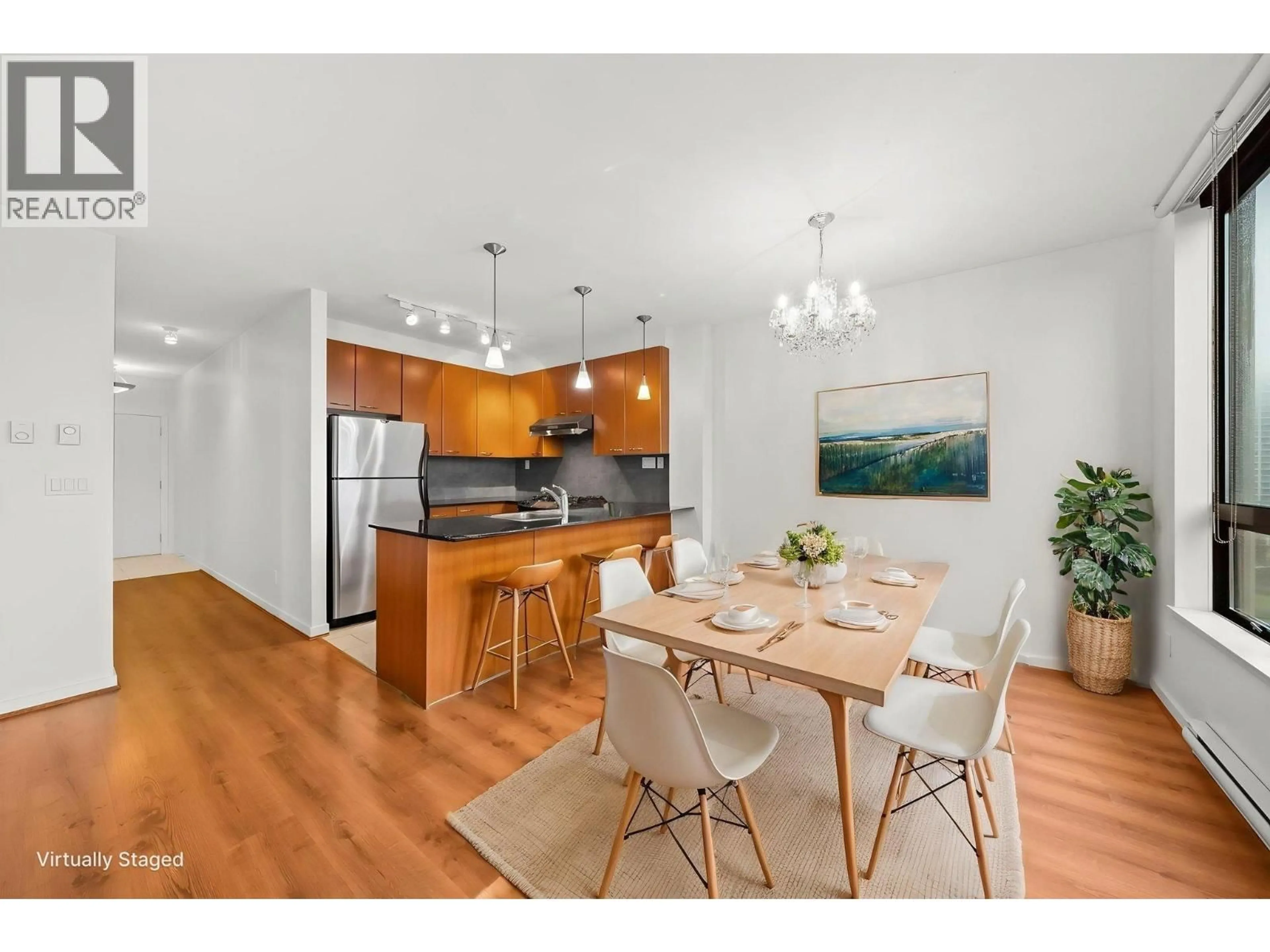 Open concept kitchen, wood/laminate floor for 609 - 7138 COLLIER STREET, Burnaby British Columbia V5E0A2