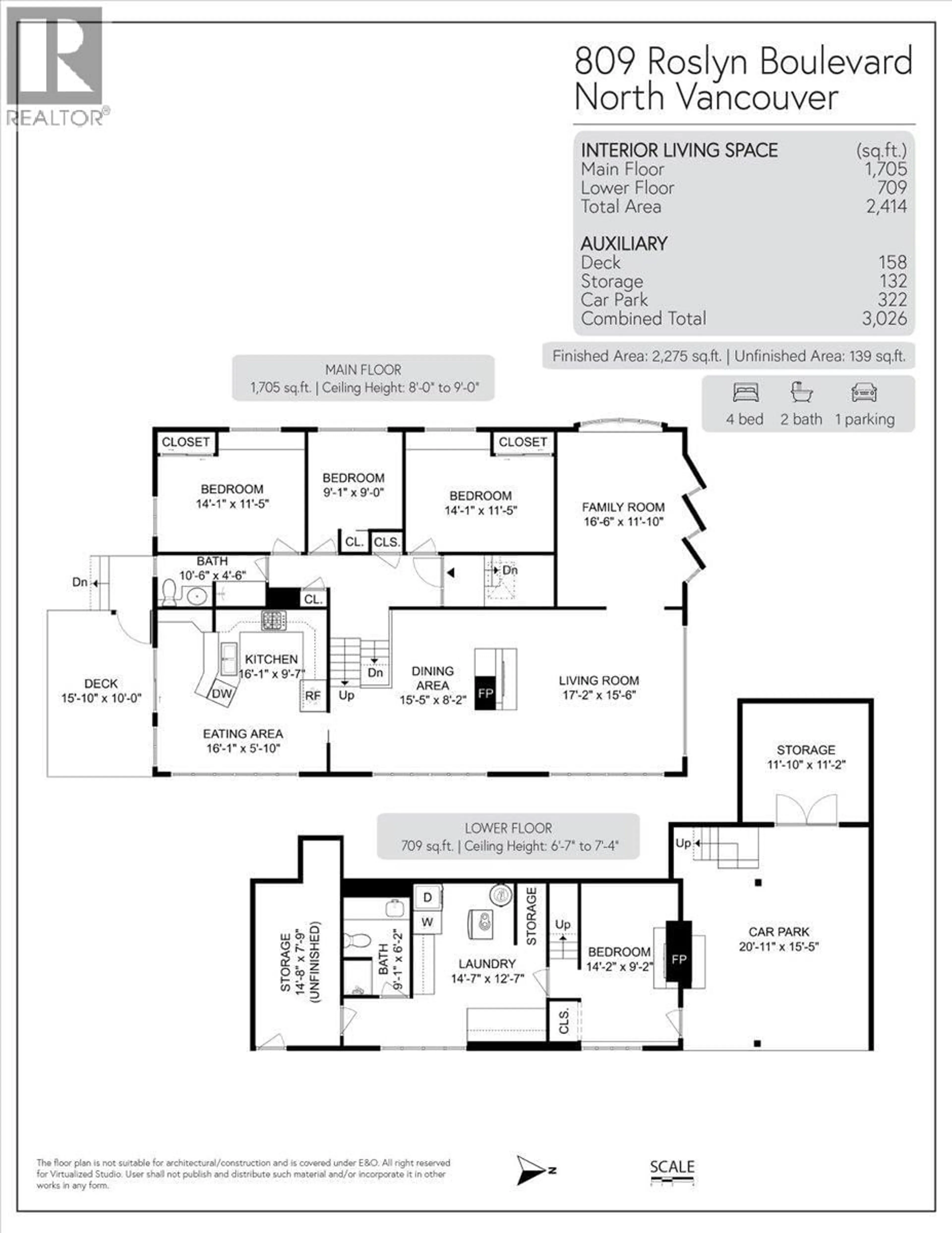 Floor plan for 809 ROSLYN BOULEVARD, North Vancouver British Columbia V7G1P4