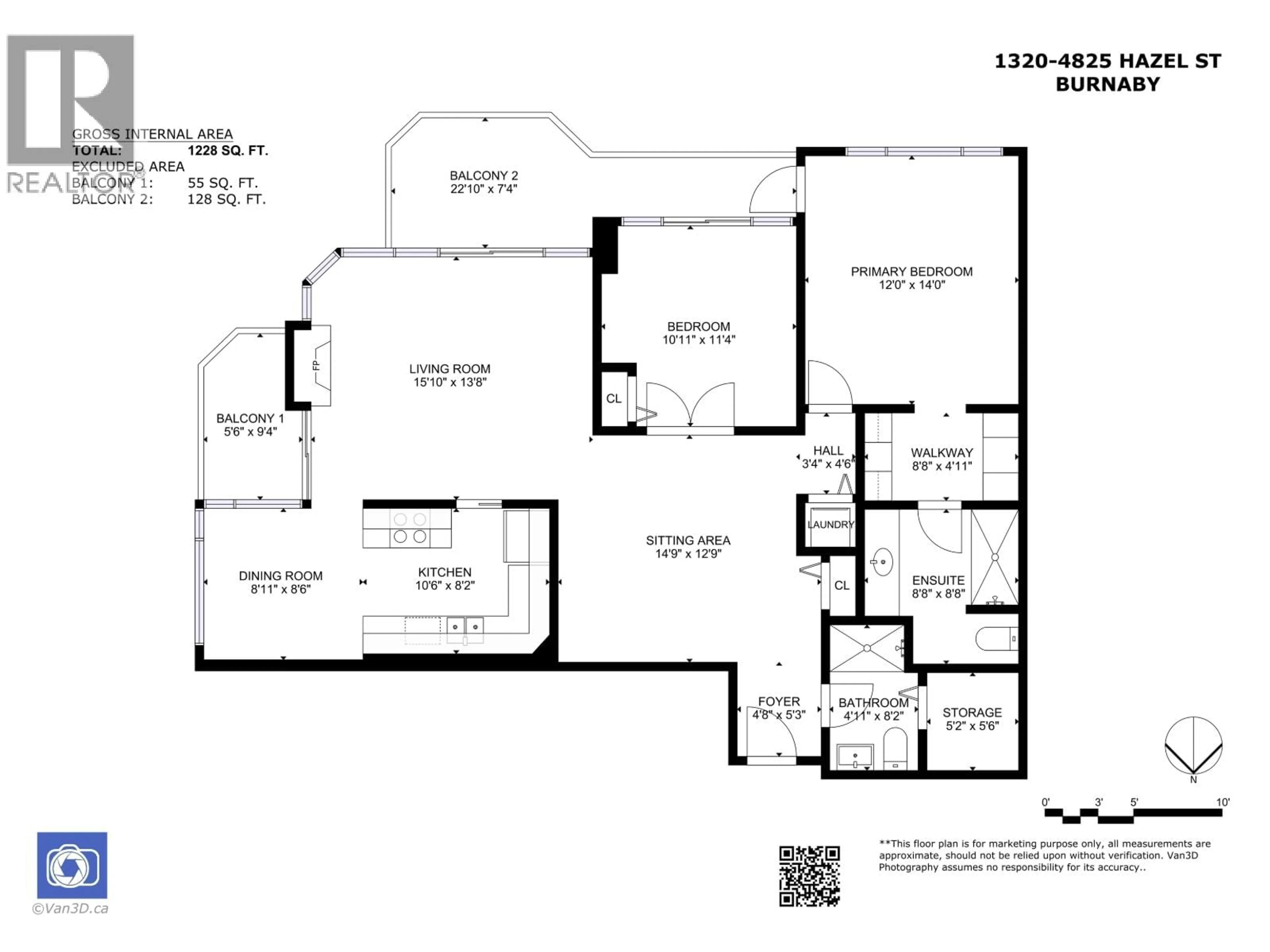 Floor plan for 1320 - 4825 HAZEL STREET, Burnaby British Columbia V5H4N4