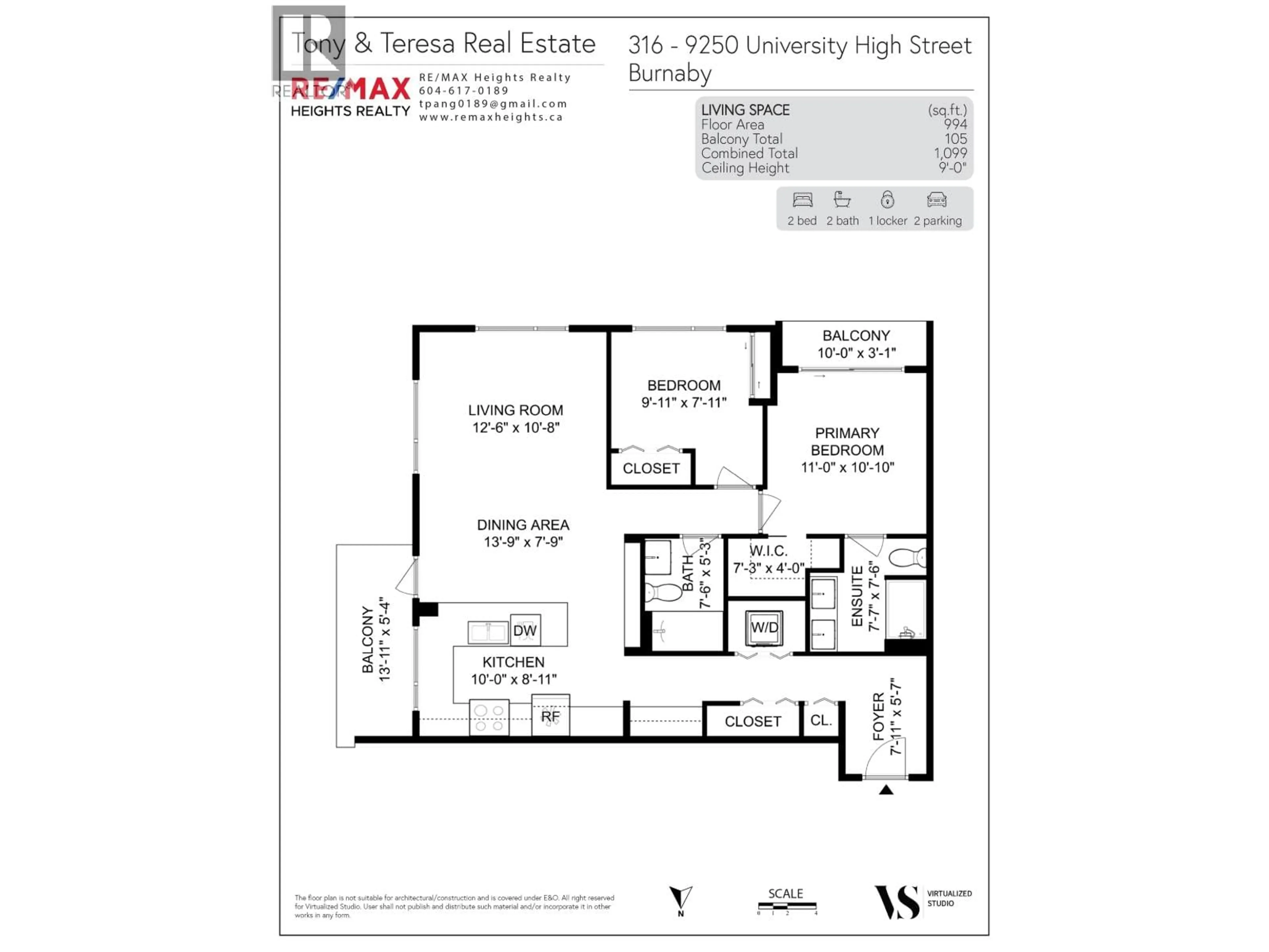 Floor plan for 316 - 9250 UNIVERSITY HIGH STREET, Burnaby British Columbia V5A0B3
