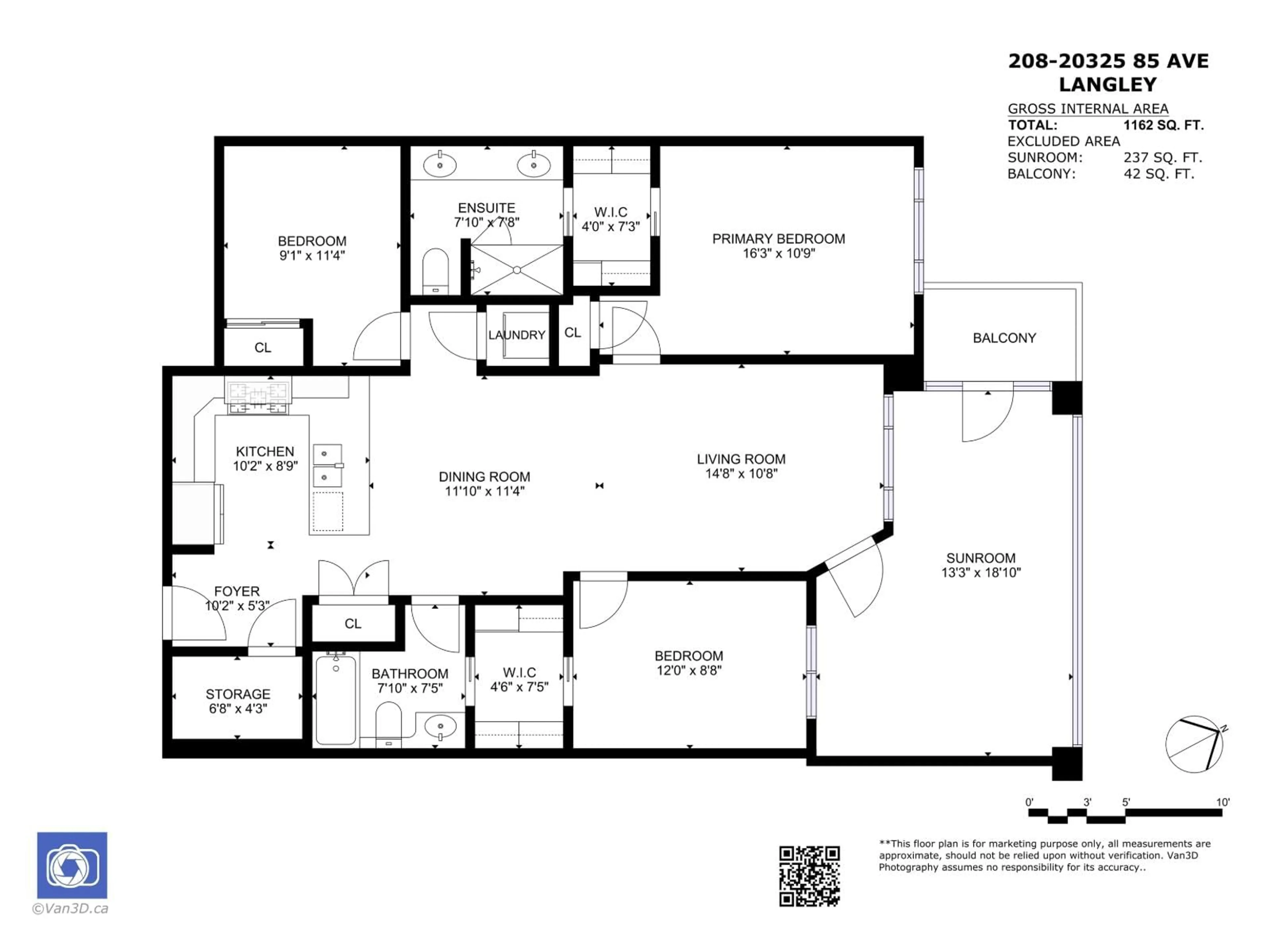 Floor plan for 208 - 20325 85 AVENUE, Langley British Columbia V3Y2C2