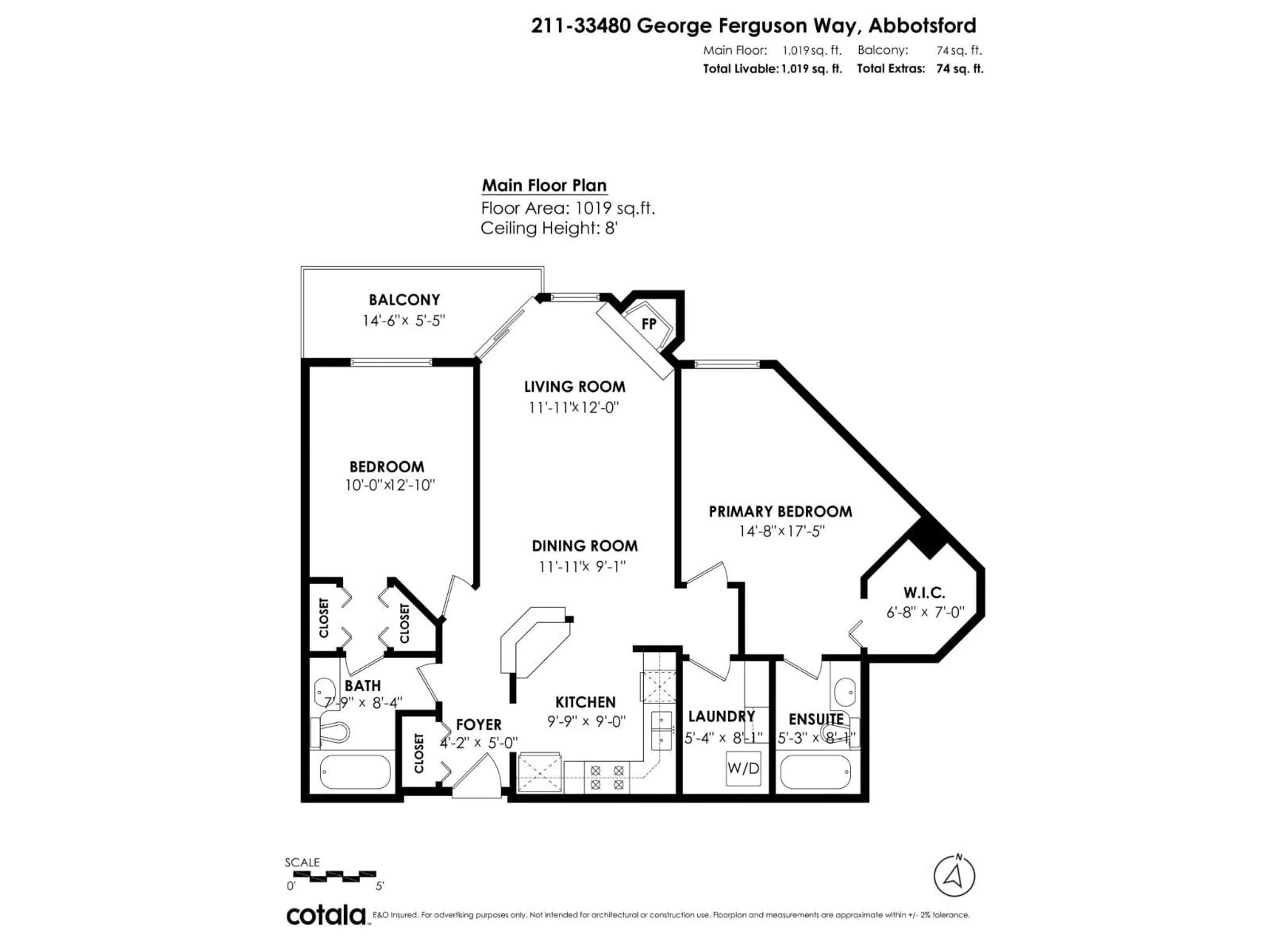 Floor plan for 211 - 33480 GEORGE FERGUSON WAY, Abbotsford British Columbia V2S8G1