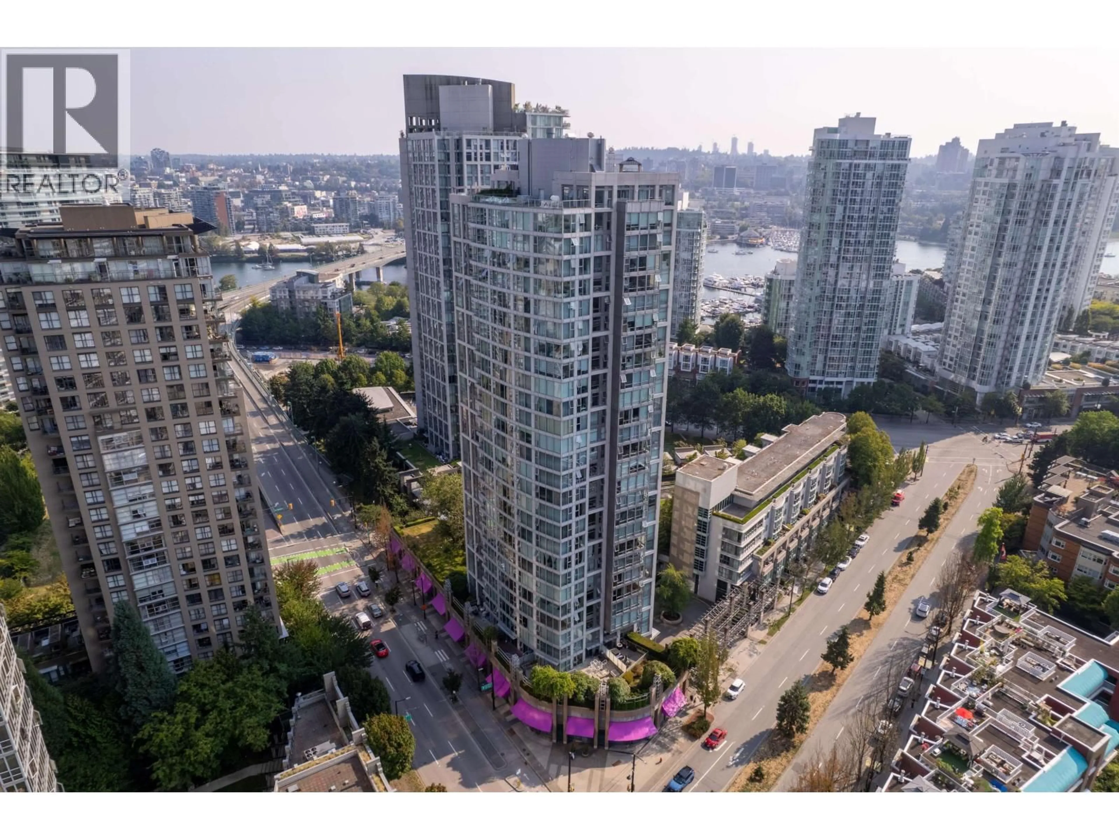 A pic from outside/outdoor area/front of a property/back of a property/a pic from drone, city buildings view from balcony for 2605 - 1008 CAMBIE STREET, Vancouver British Columbia V6B6J7