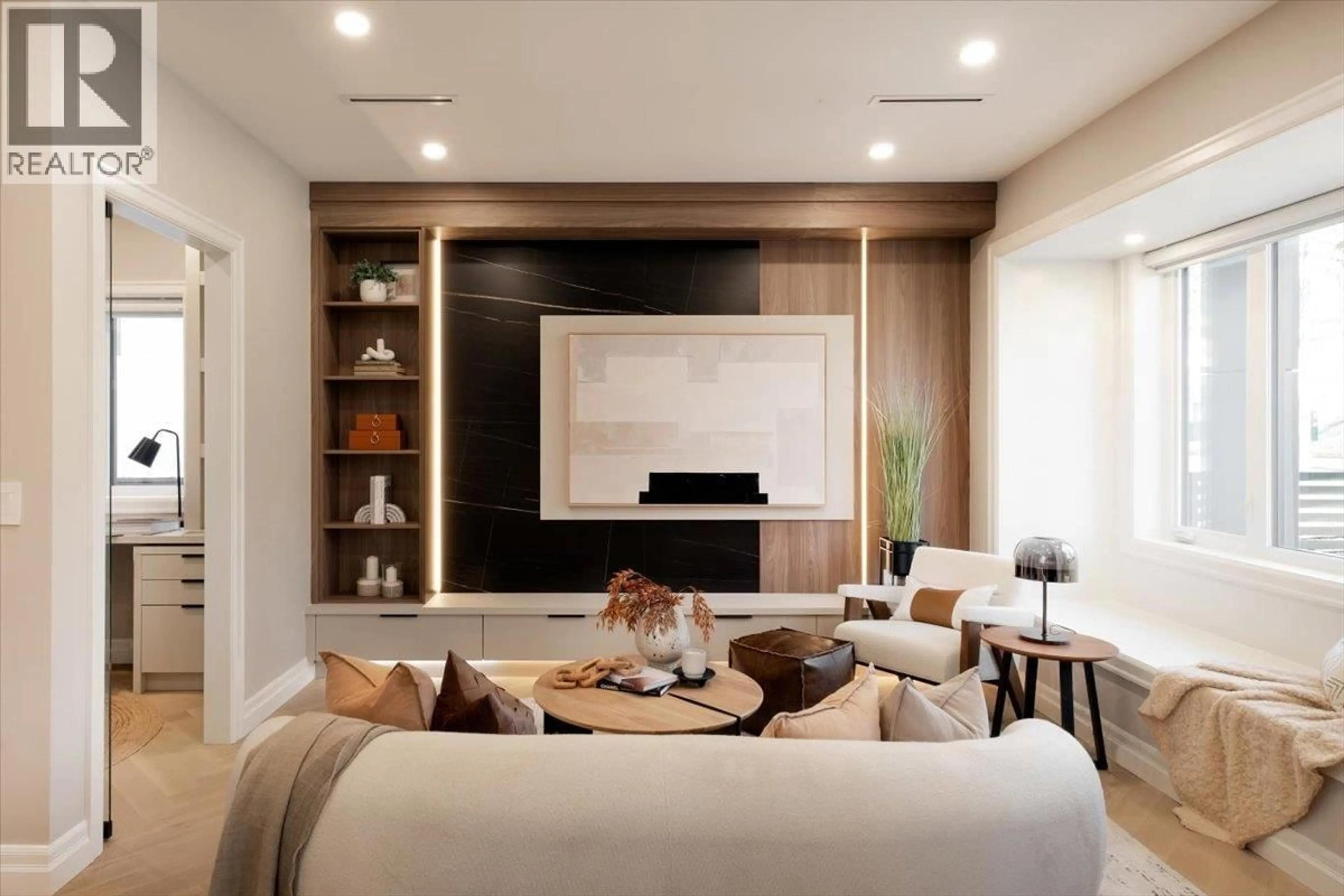 Living room with furniture, wood/laminate floor for 1 - 6061 SHERBROOKE STREET, Vancouver British Columbia V5W3N3