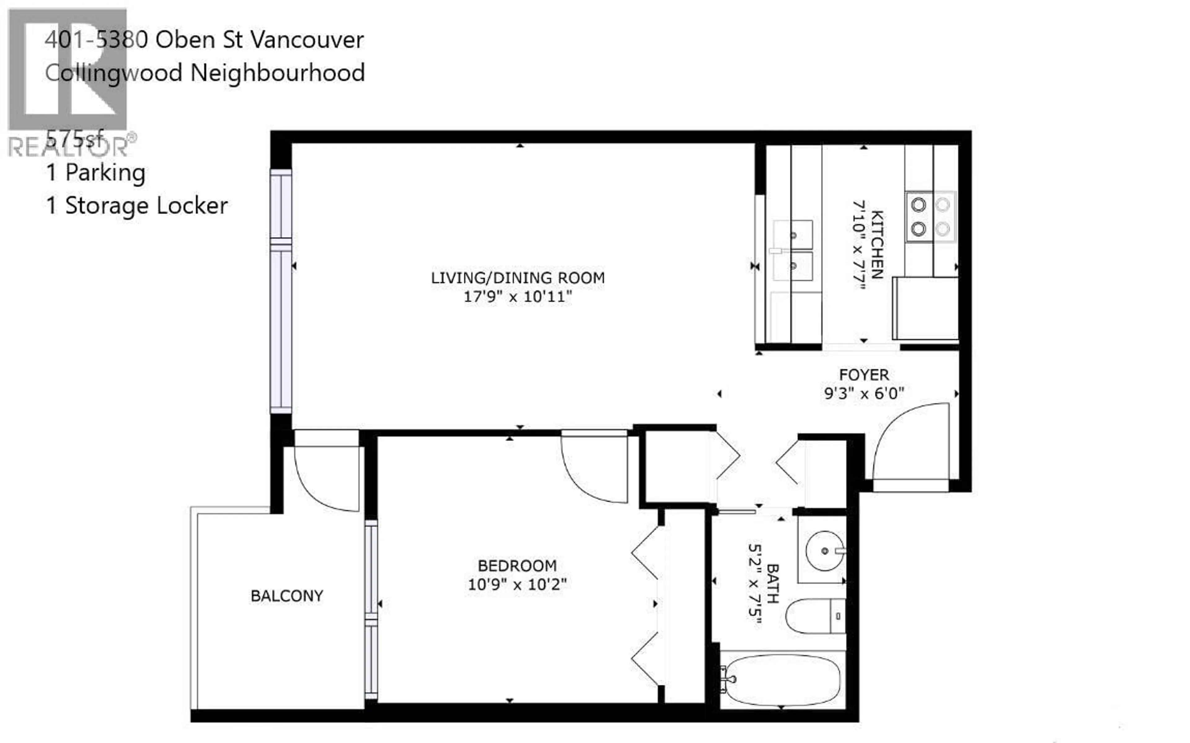 Floor plan for 401 - 5380 OBEN STREET, Vancouver British Columbia V5R6H7