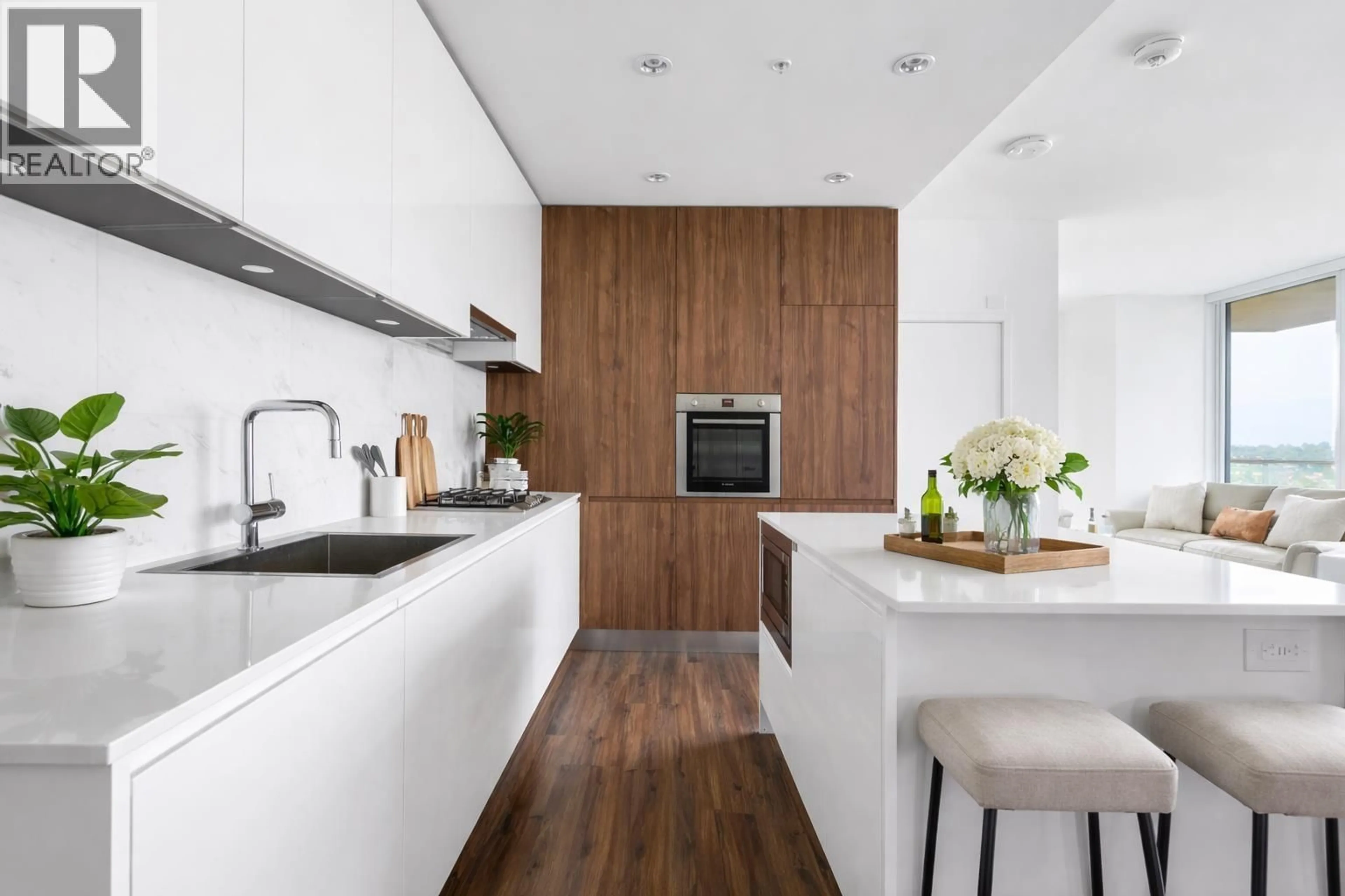 Contemporary kitchen, wood/laminate floor for 2111 - 4650 BRENTWOOD BOULEVARD, Burnaby British Columbia V5C0M3