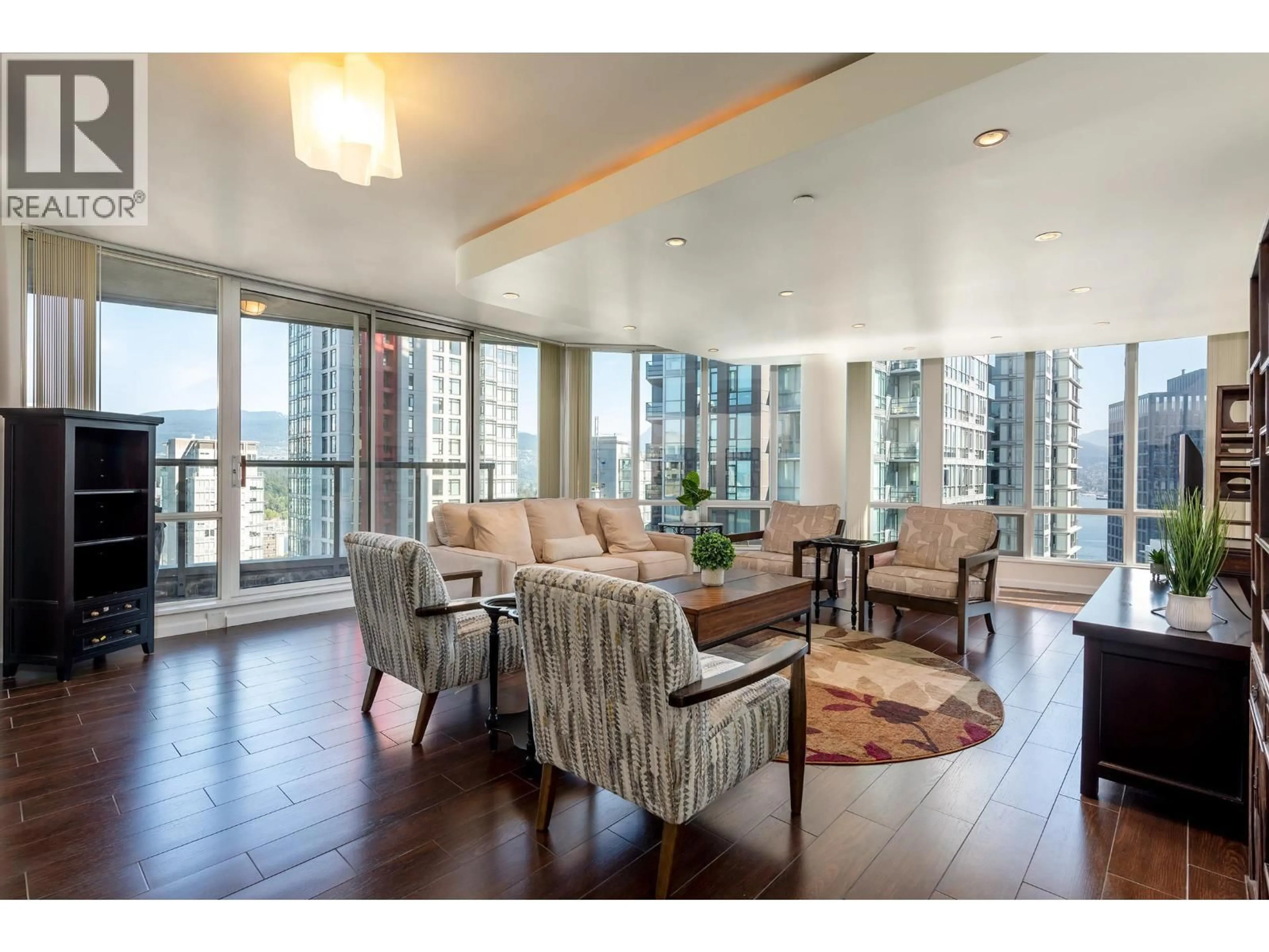 Living room with furniture, wood/laminate floor for 2902 - 1166 MELVILLE STREET, Vancouver British Columbia V6E4P5