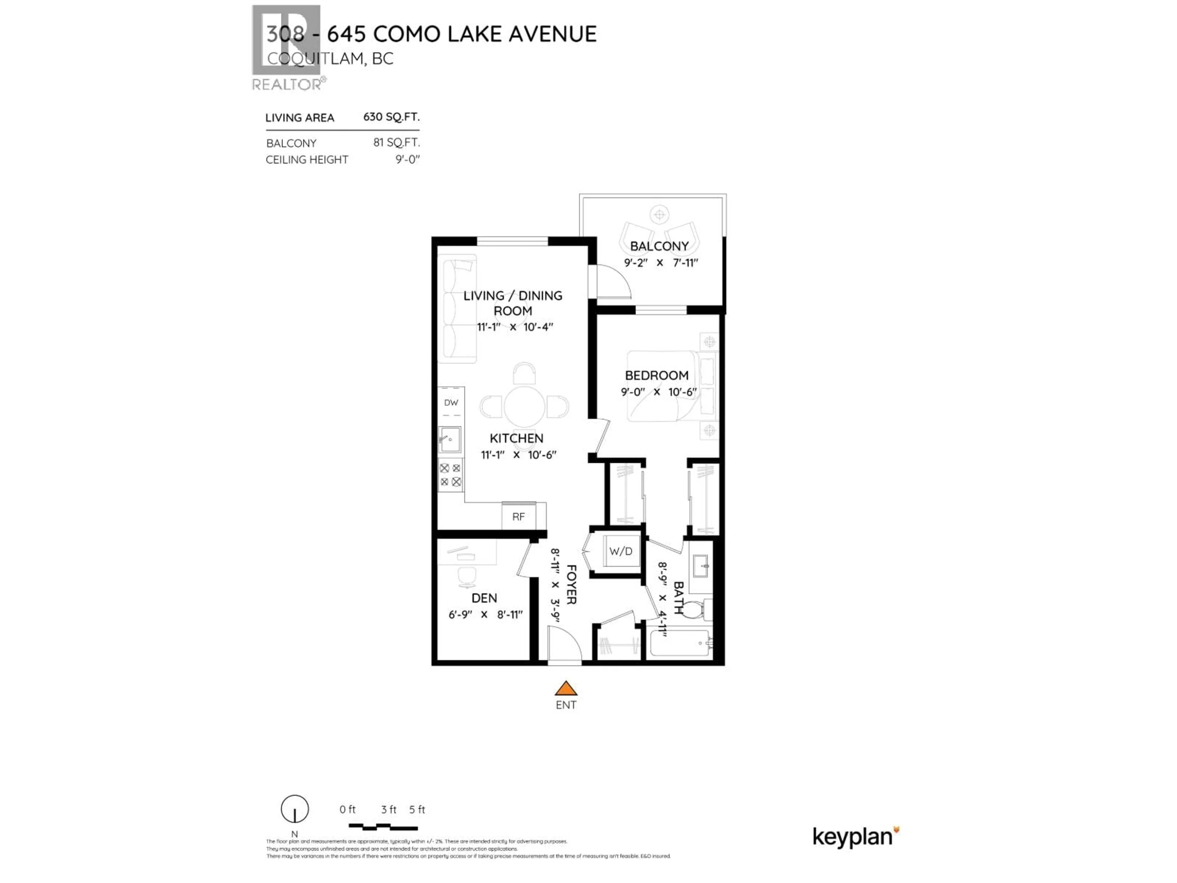 Floor plan for 308 - 645 COMO LAKE AVENUE, Coquitlam British Columbia V3J0N9