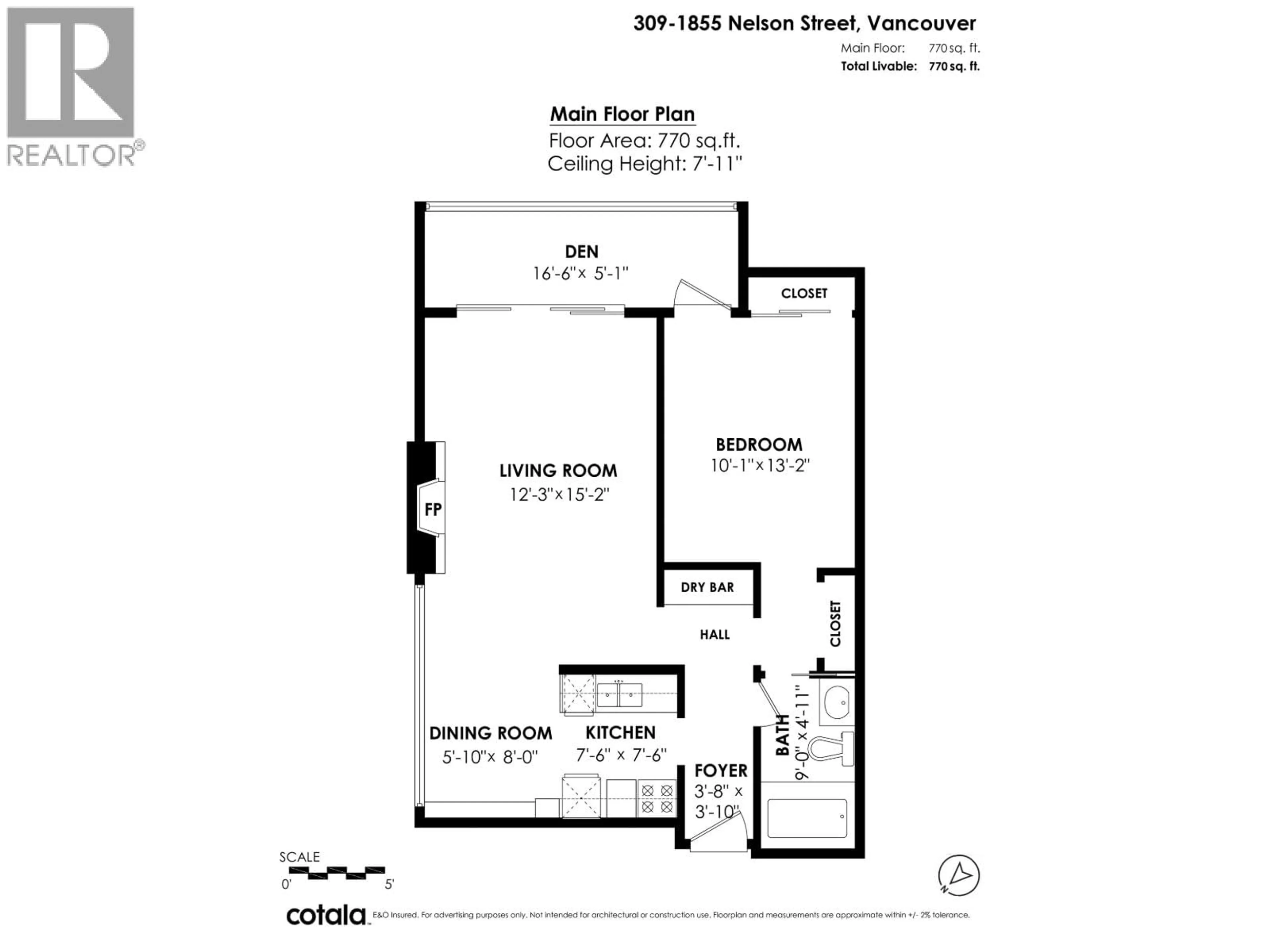 Floor plan for 309 - 1855 NELSON STREET, Vancouver British Columbia V6G1M9