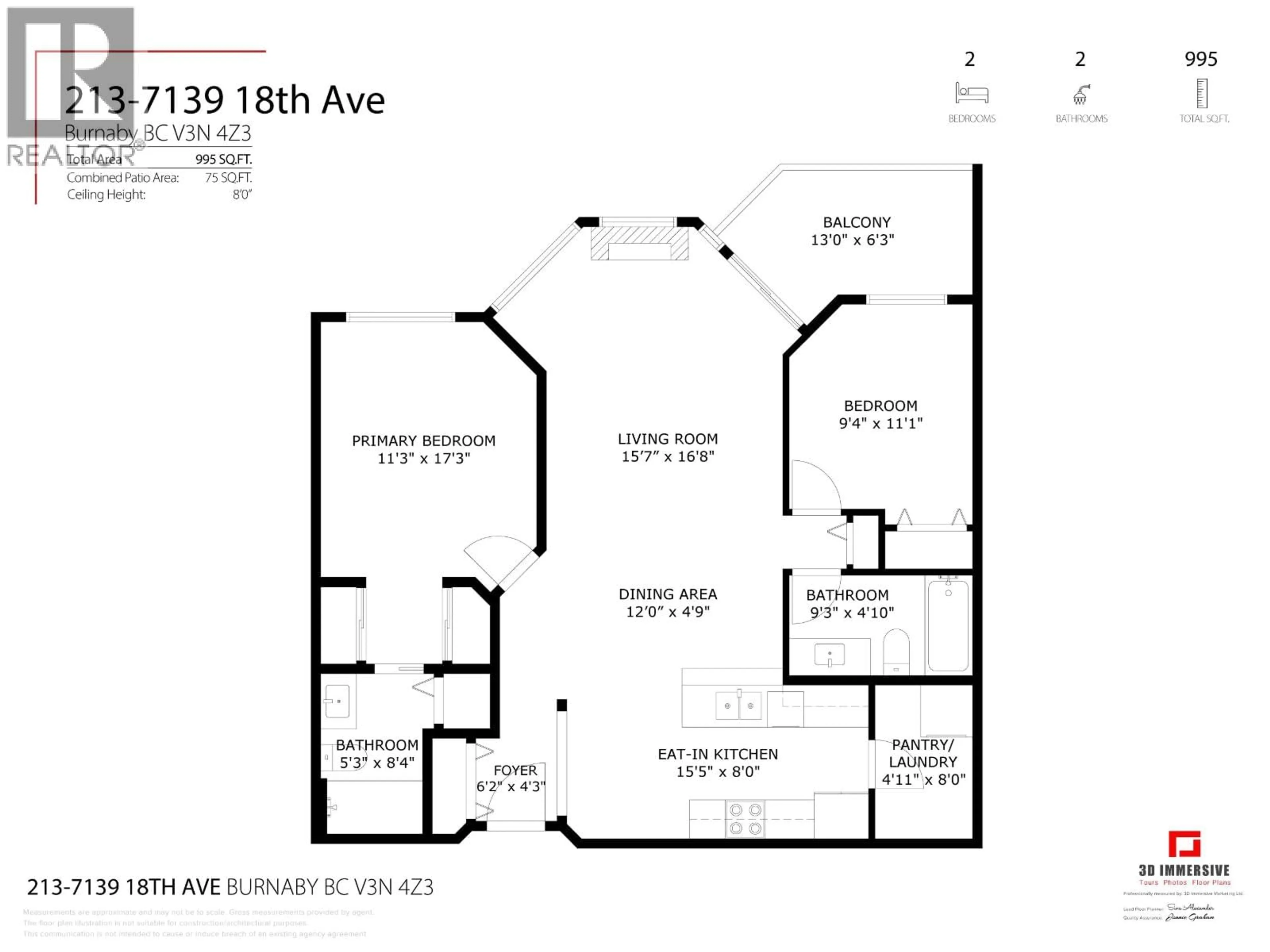 Floor plan for 213 - 7139 18TH AVENUE, Burnaby British Columbia V3N4Z3
