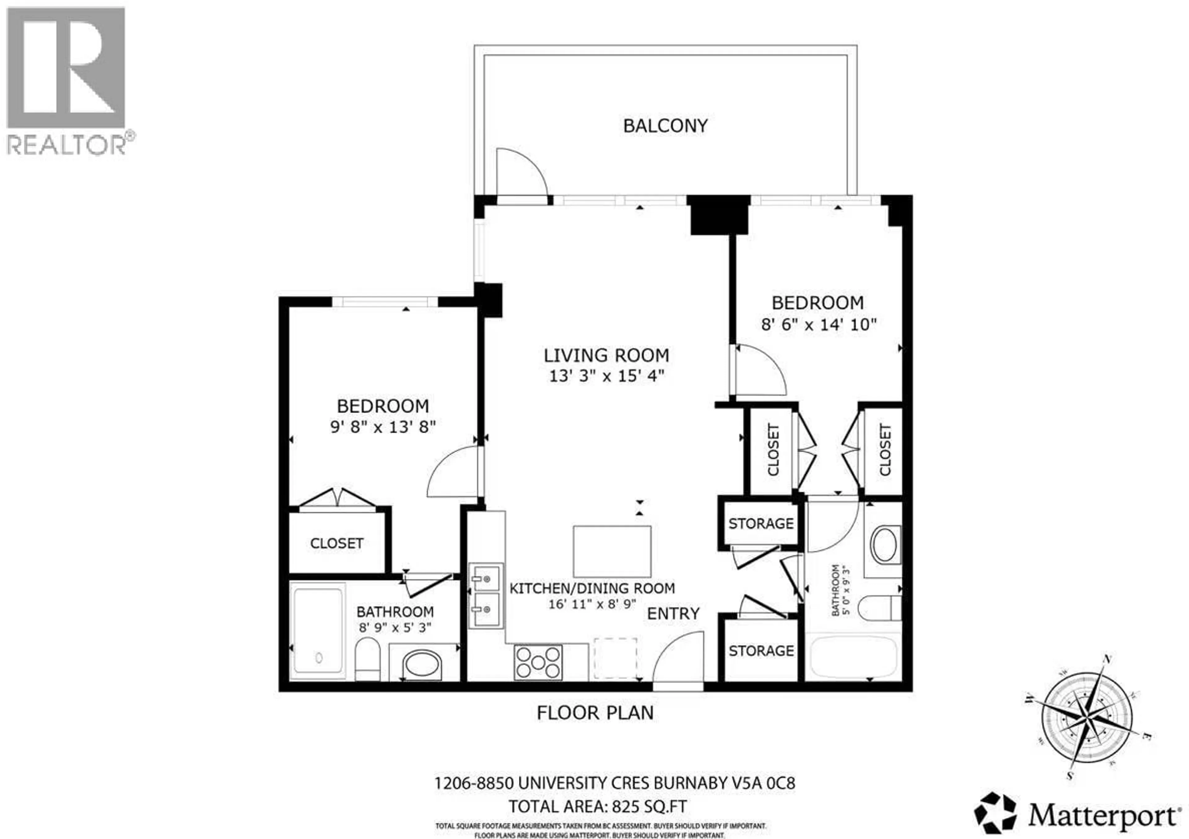 Floor plan for 1206 - 8850 UNIVERSITY CRESCENT, Burnaby British Columbia V5A0C8