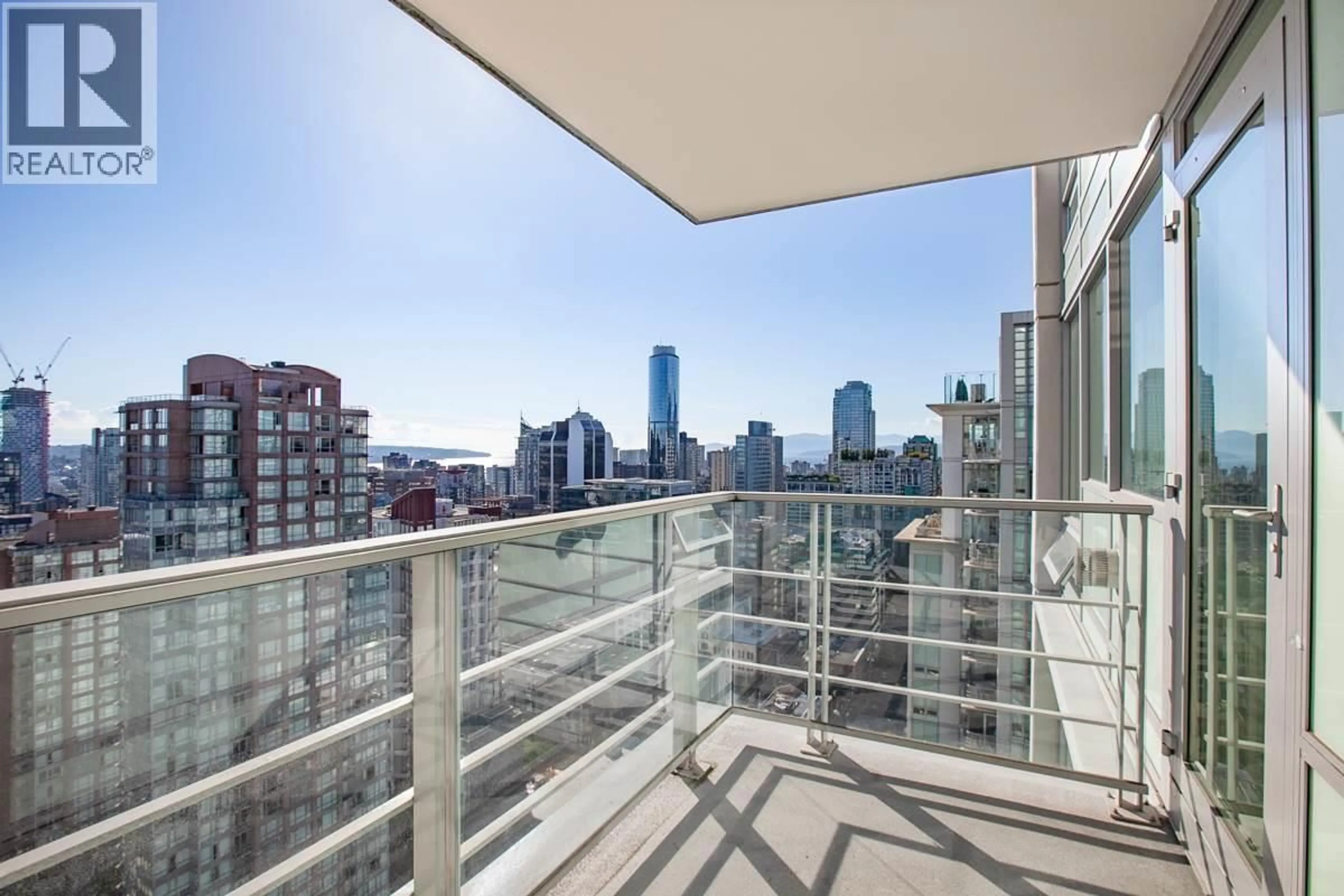 Balcony in the apartment, city buildings view from balcony for 2905 - 535 SMITHE STREET, Vancouver British Columbia V6B0H2