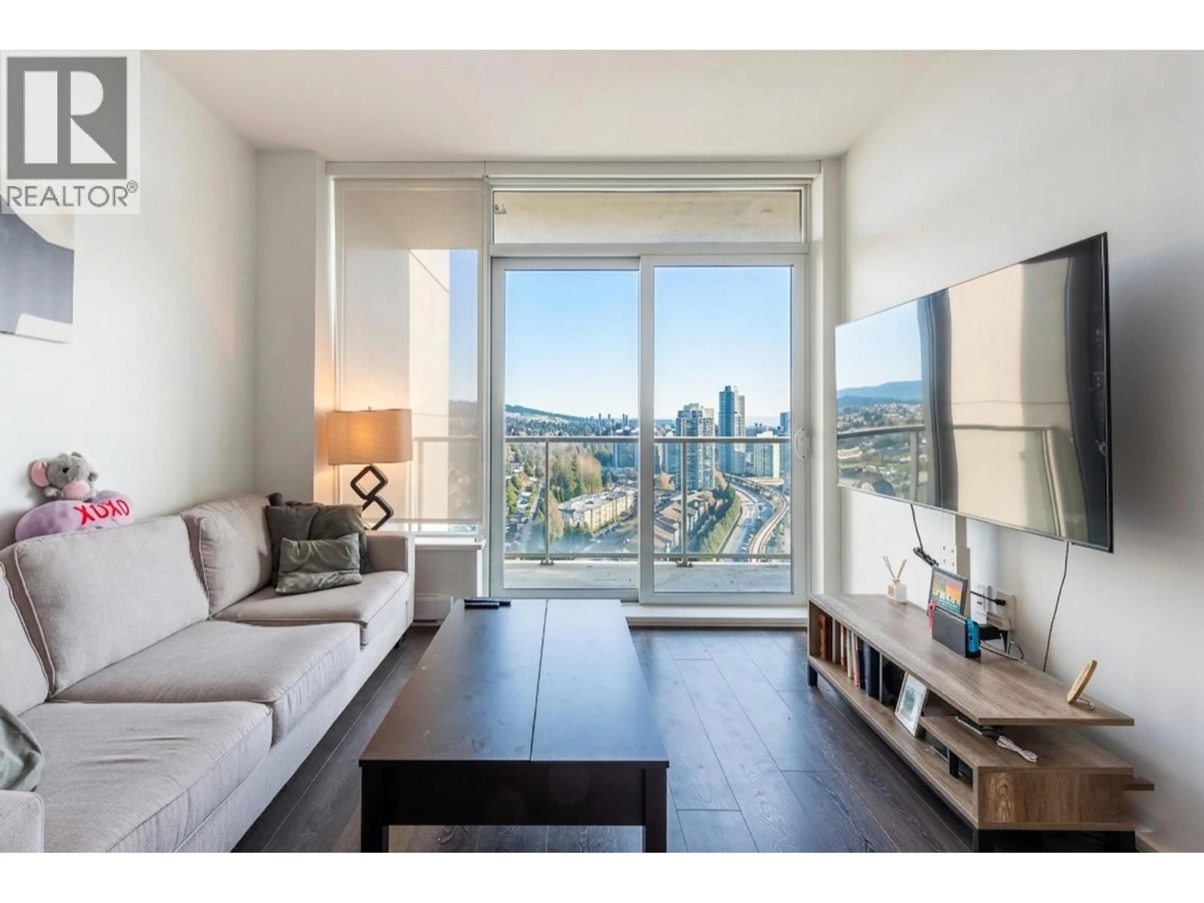 Living room with furniture, wood/laminate floor for 1801 - 4650 BRENTWOOD BOULEVARD, Burnaby British Columbia V5C0M3