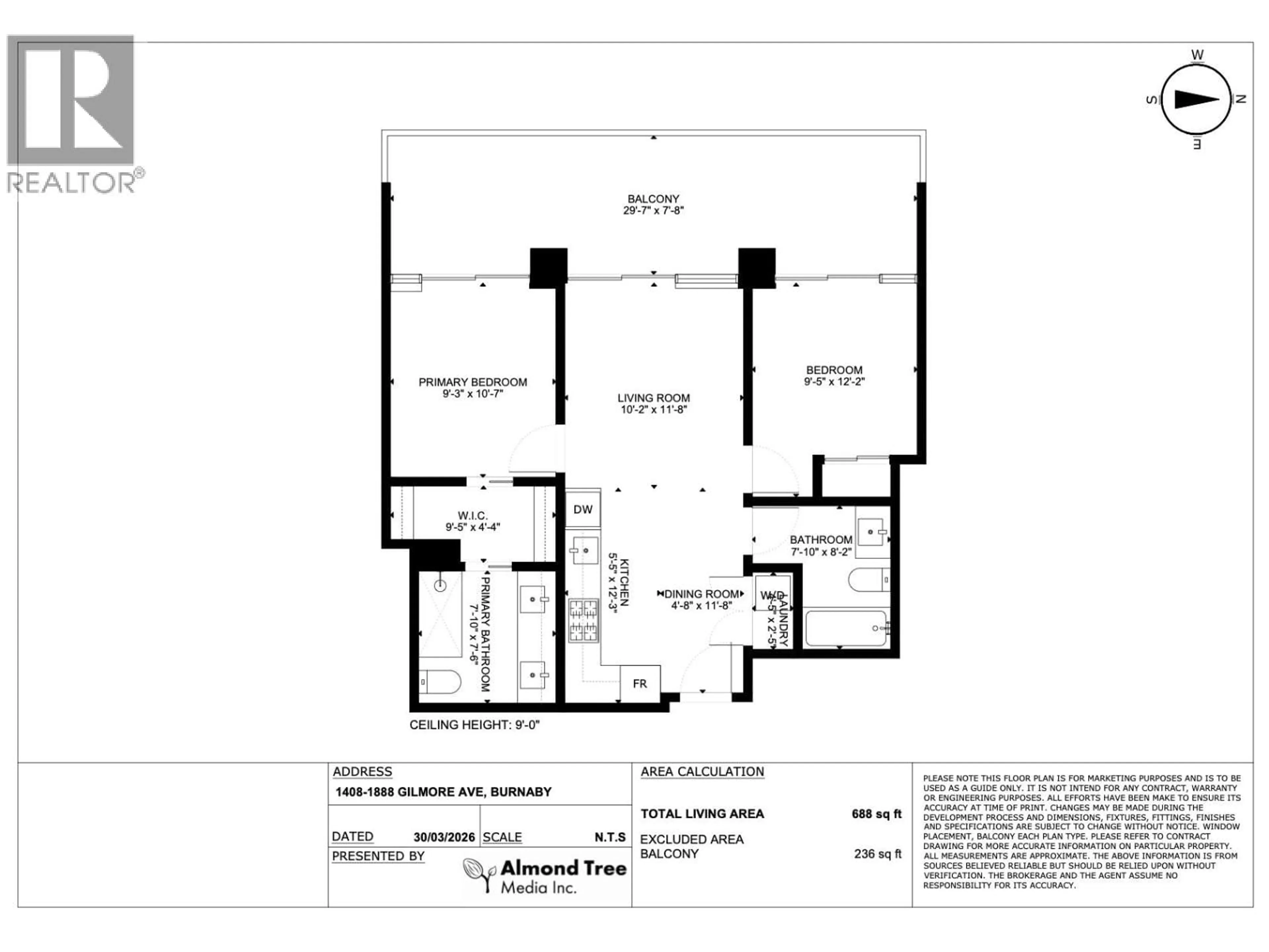 Floor plan for 1408 - 1888 GILMORE AVENUE, Burnaby British Columbia V5C0L2