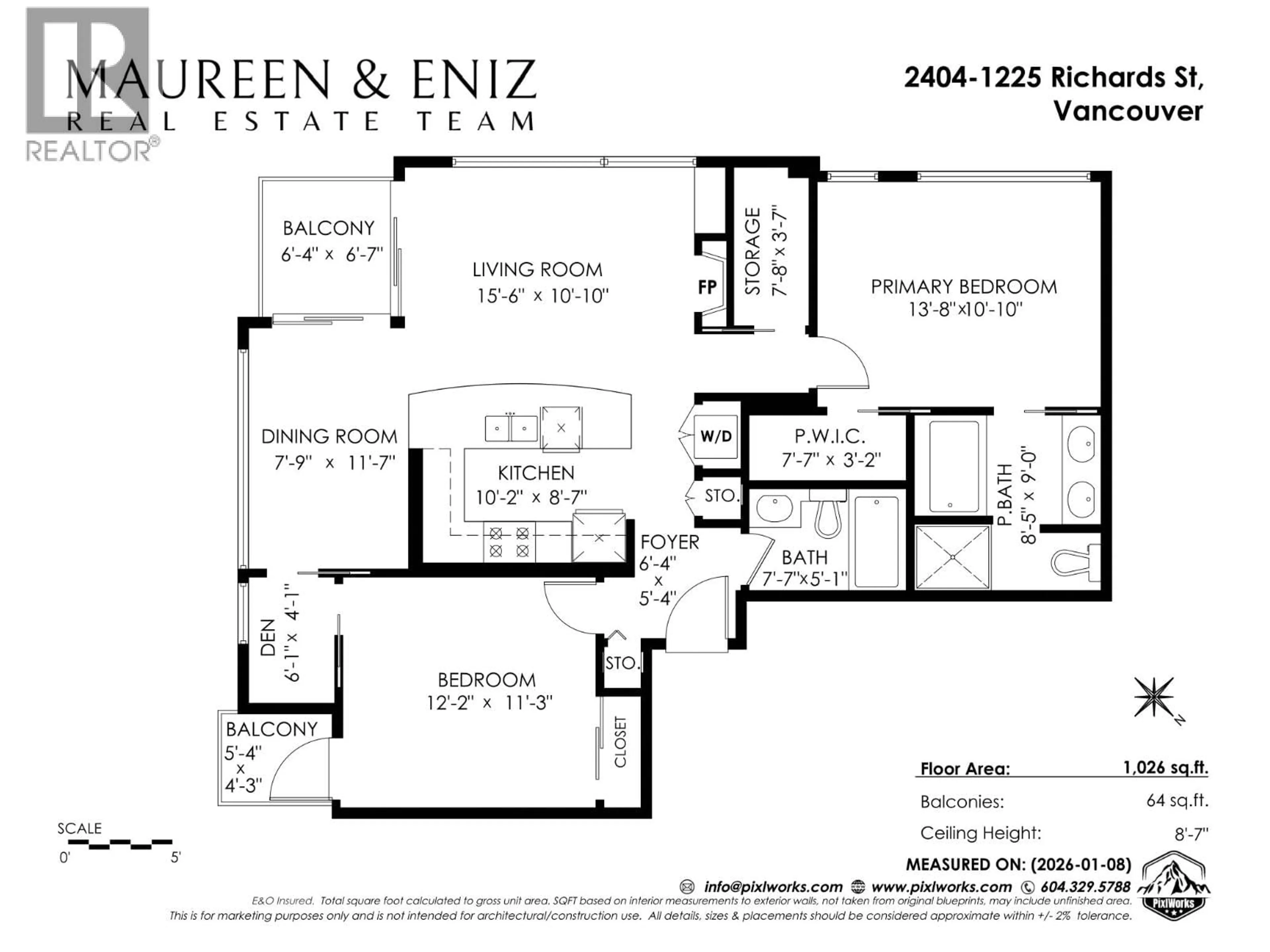 Floor plan for 2404 - 1225 RICHARDS STREET, Vancouver British Columbia V6B1E6
