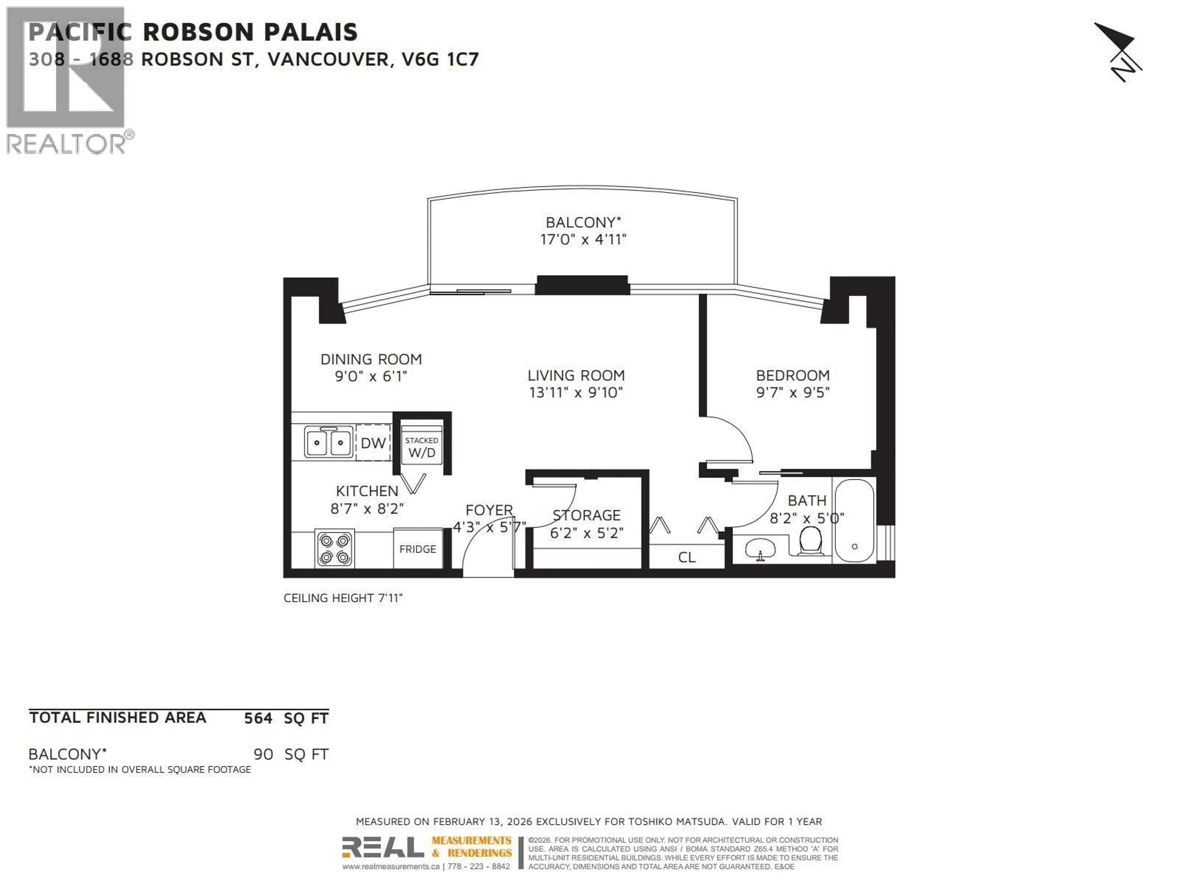Floor plan for 308 - 1688 ROBSON STREET, Vancouver British Columbia V6G1C7