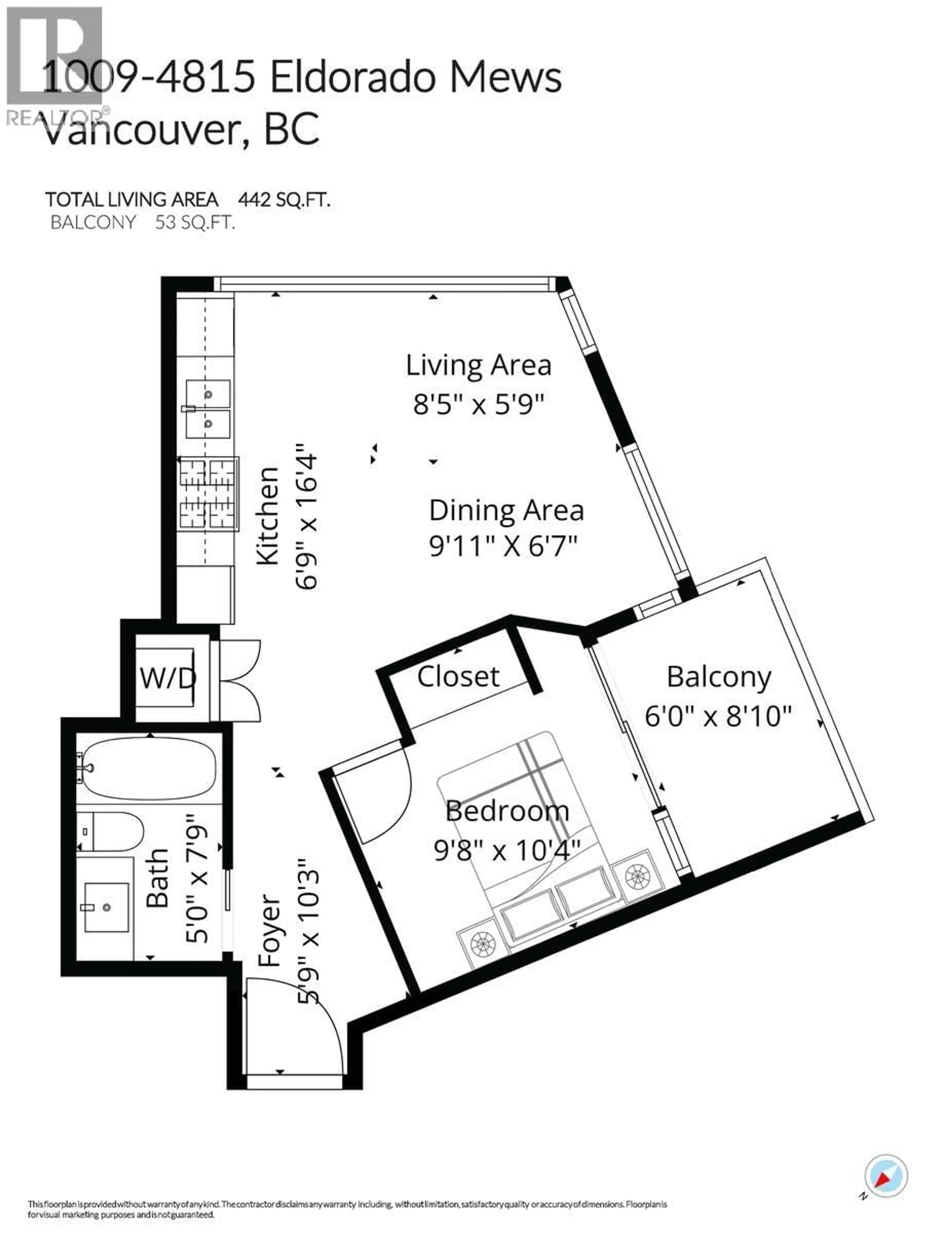 Floor plan for 1009 - 4815 ELDORADO MEWS, Vancouver British Columbia V5R0B2