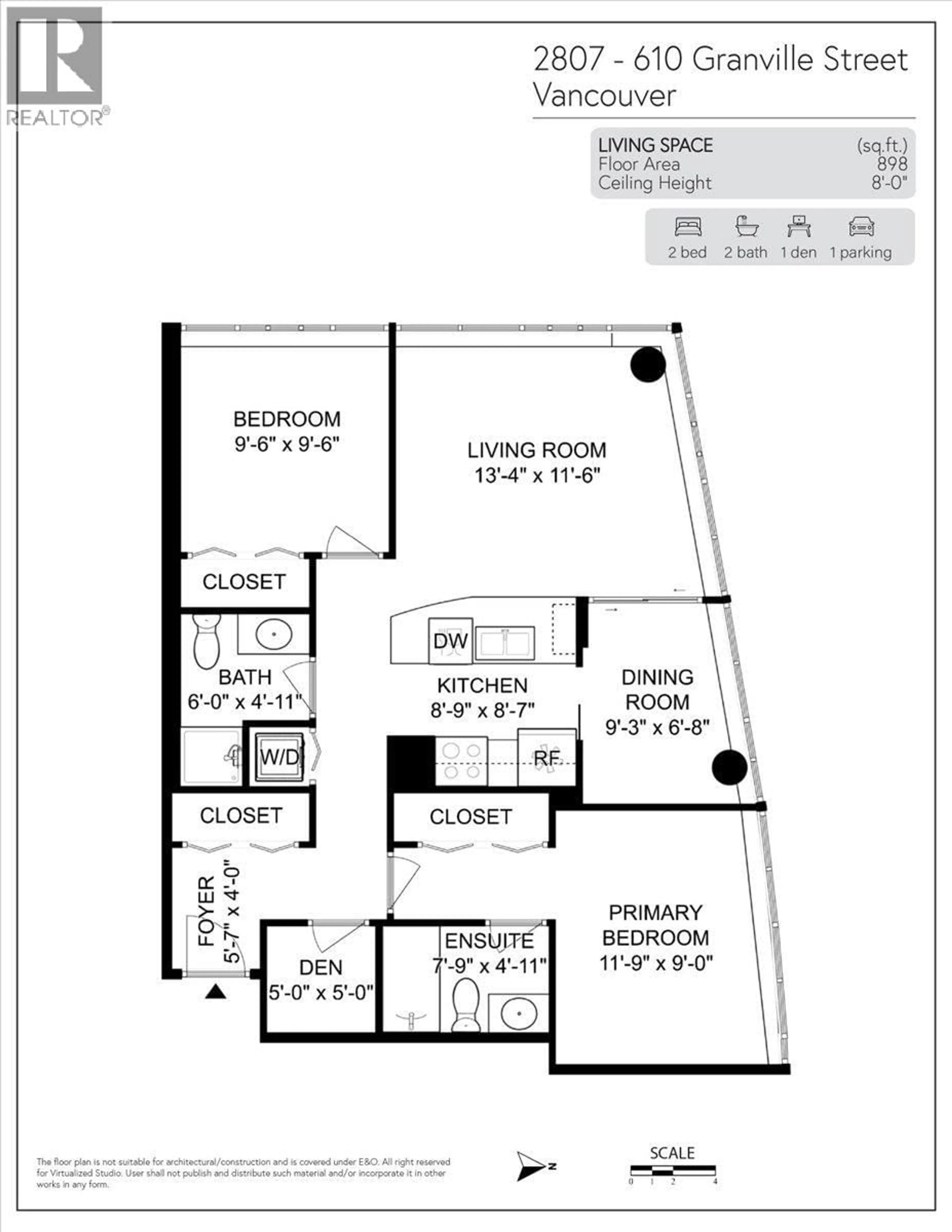 Floor plan for 2807 - 610 GRANVILLE STREET, Vancouver British Columbia V6C3T3