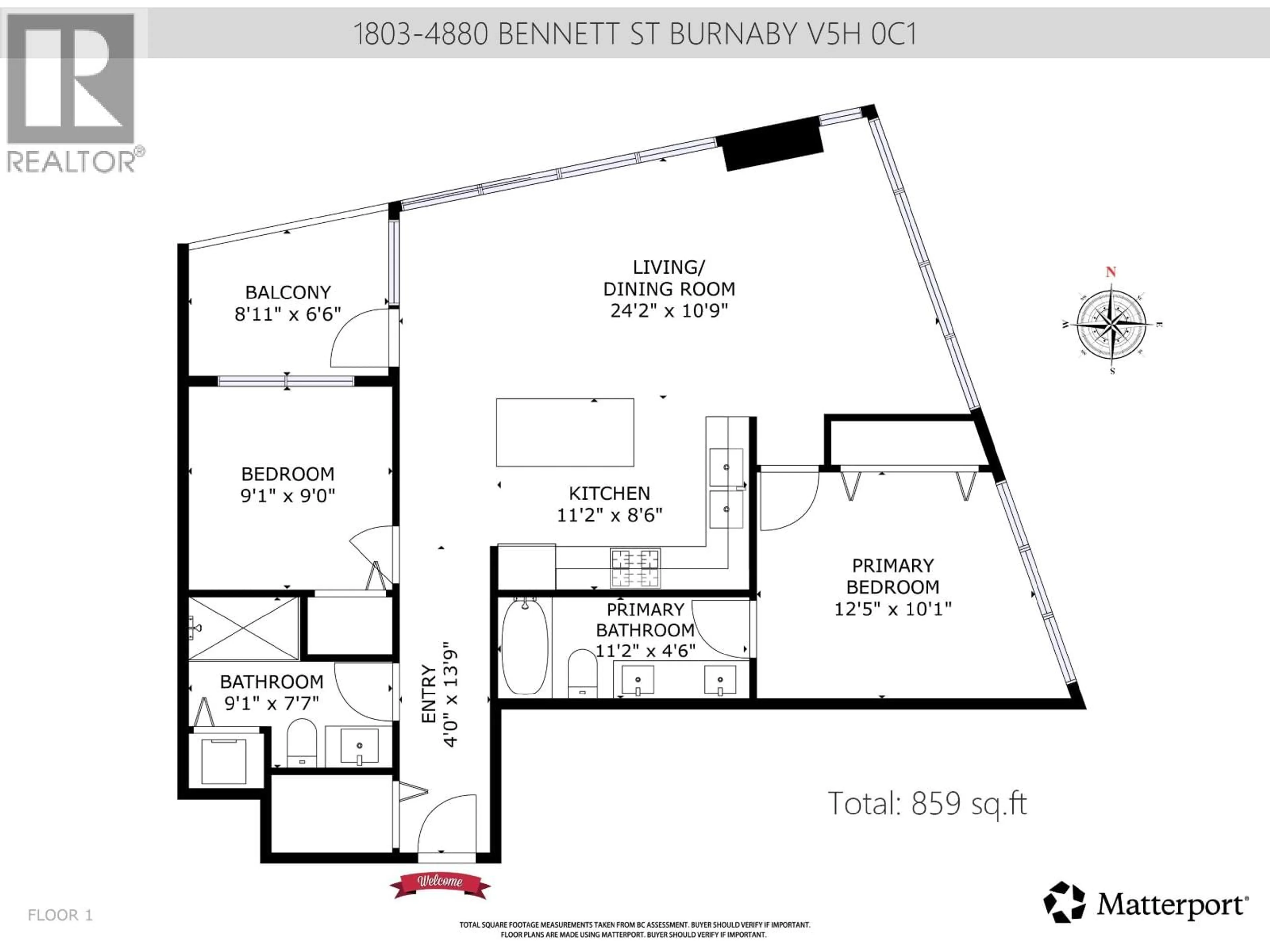 Floor plan for 1803 - 4880 BENNETT STREET, Burnaby British Columbia V5H0C1